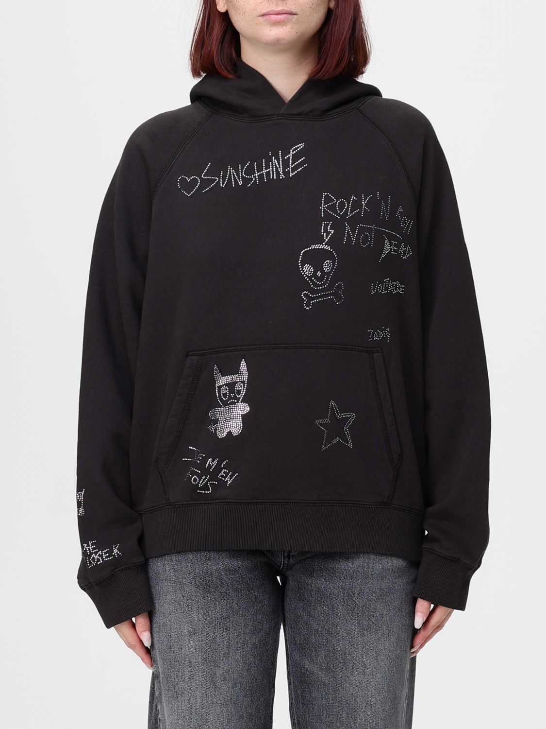 ZADIG & VOLTAIRE Oversized Cotton Hoodie with Rhinestone Logo