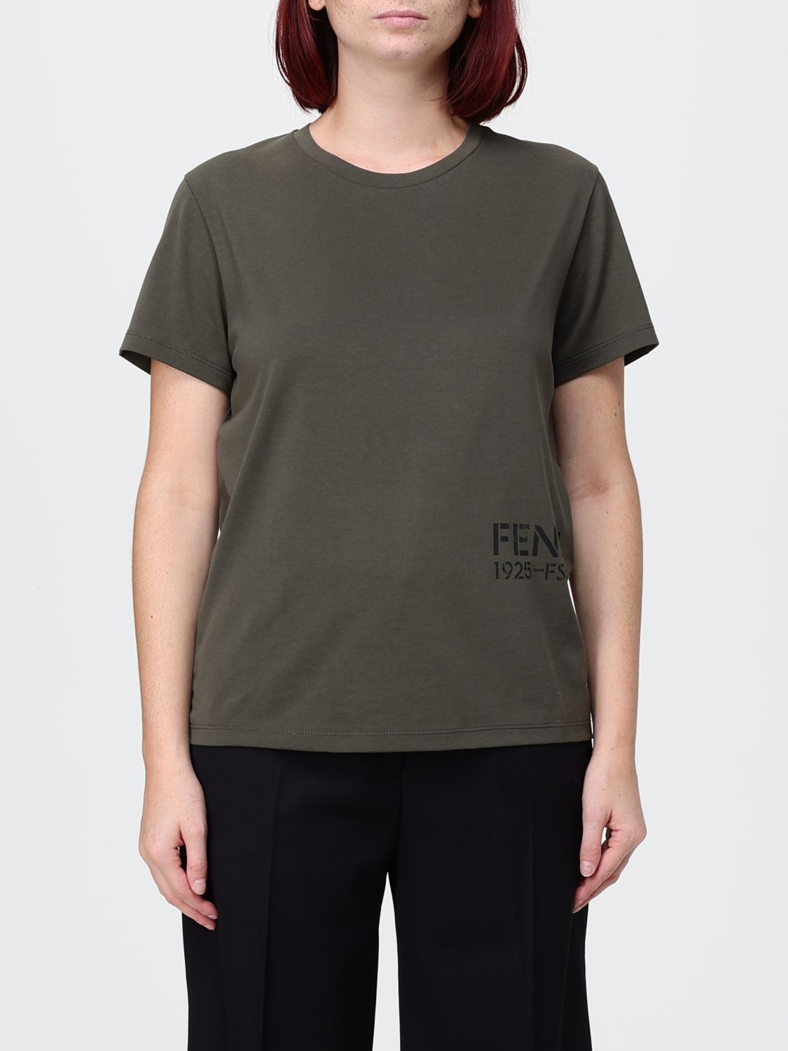 FENDI Baumwoll-T-Shirt von mit kontrastierendem Logo-Druck vorne