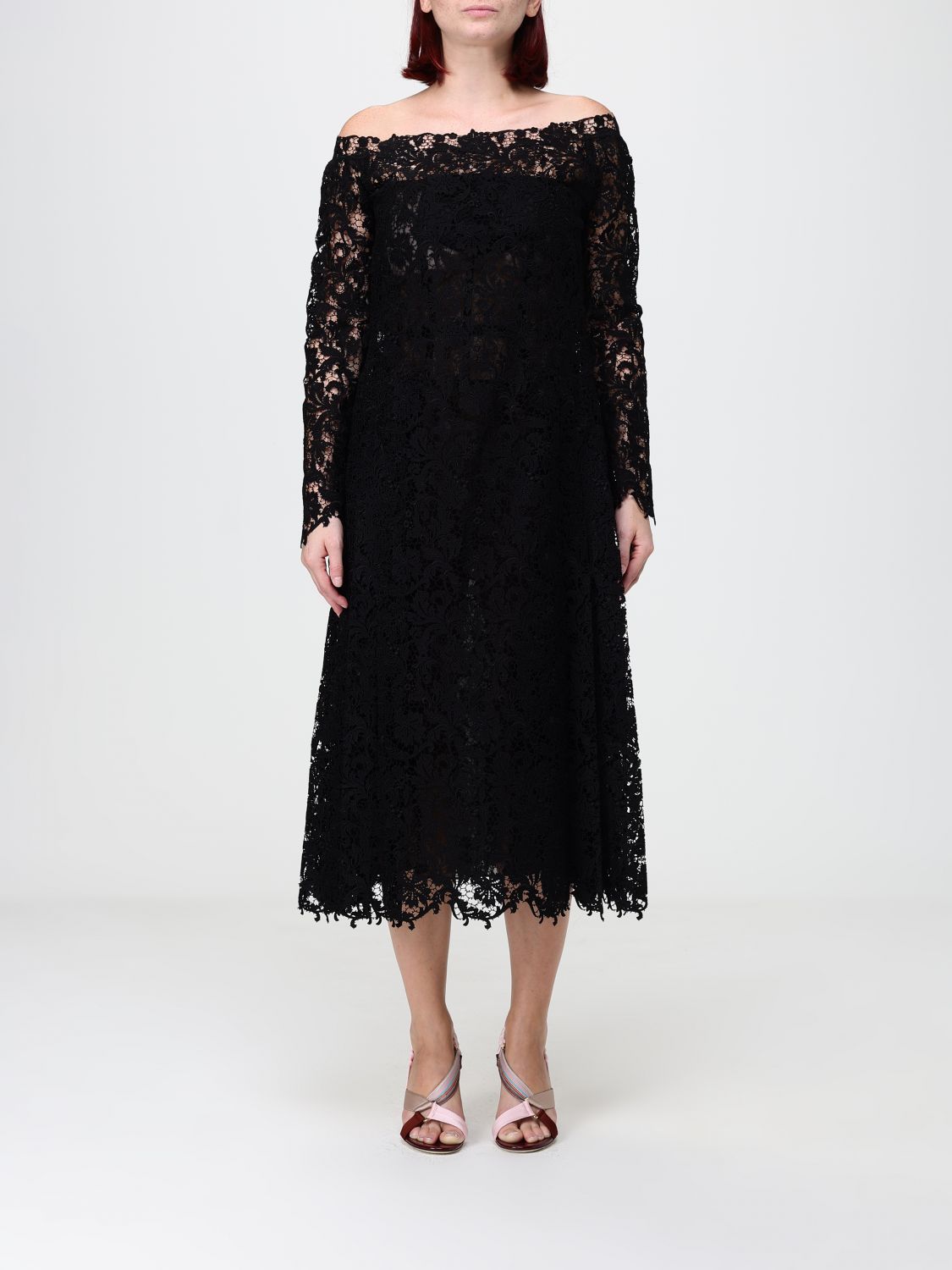 FENDI A-Linien-Spitzen-Midikleid von mit geradem Ausschnitt