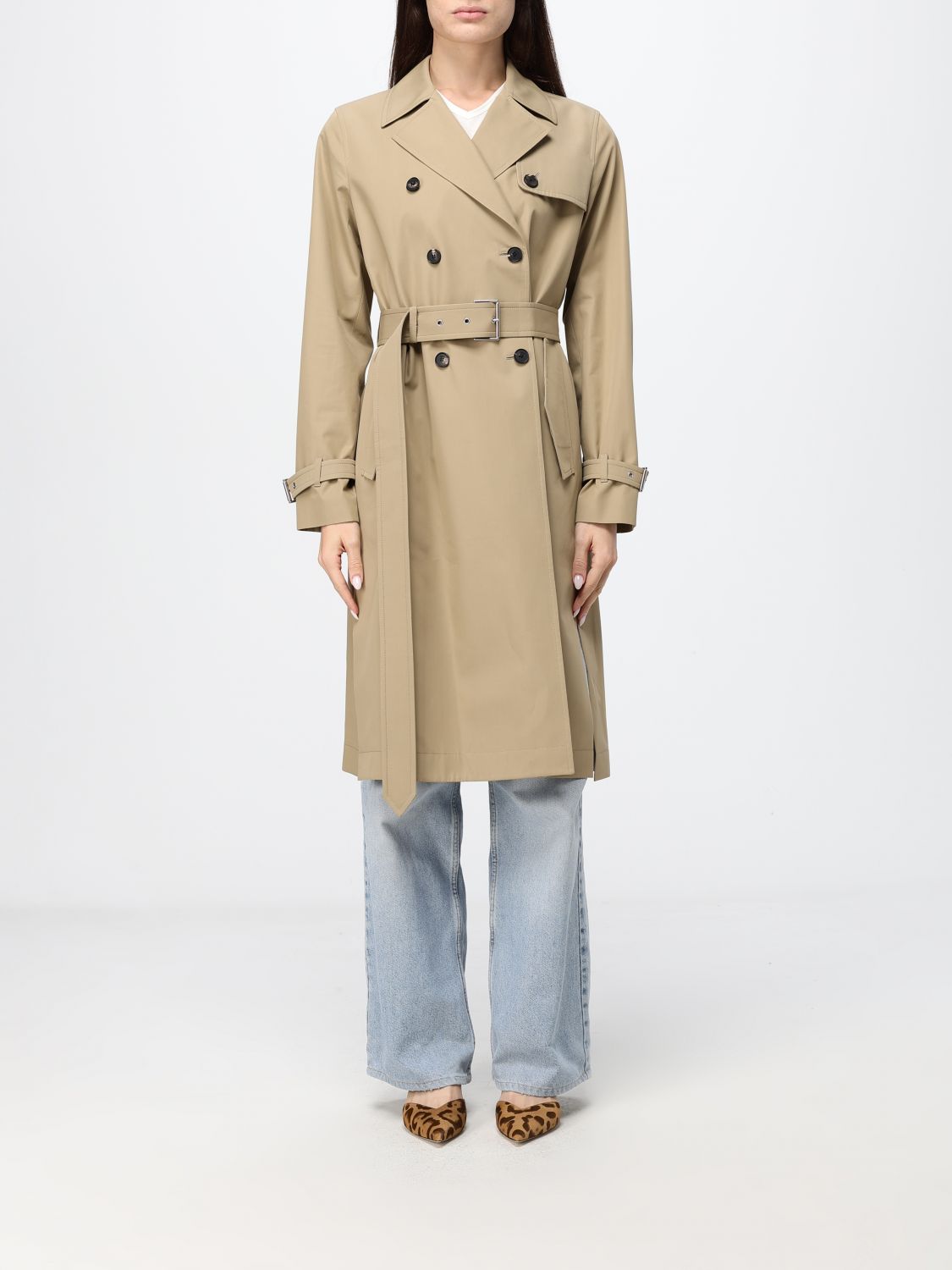 FENDI Long Double-Breasted Cotton Trench Coat with Waist Belt FENDI Long Double-Breasted Cotton Trench Coat with Waist Belt
