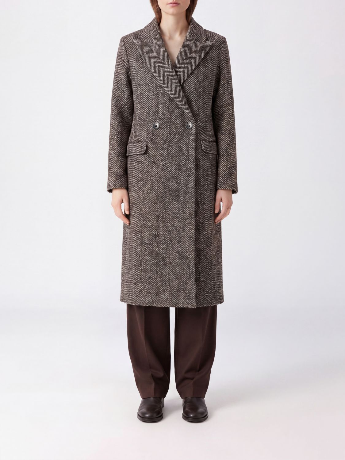 Tagliatore Chevron Long Double-Breasted Wool Blend Coat
