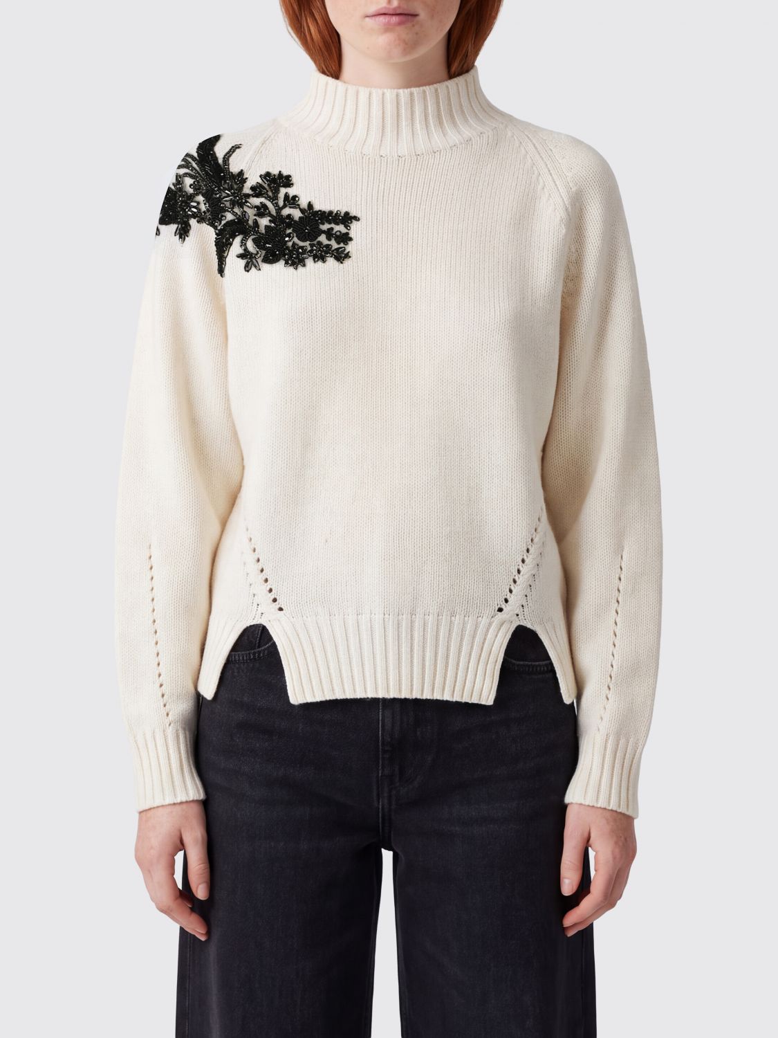ERMANNO FIRENZE Wool Turtleneck Jumper with Bead Embellishments