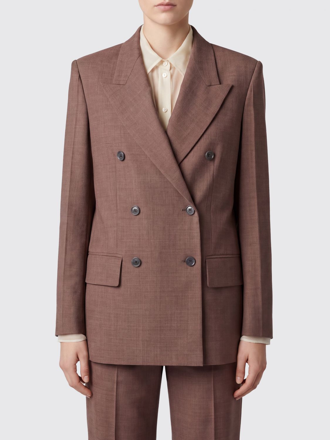Erika Cavallini Double-Breasted Pure Virgin Wool Blazer with Peak Lapels
