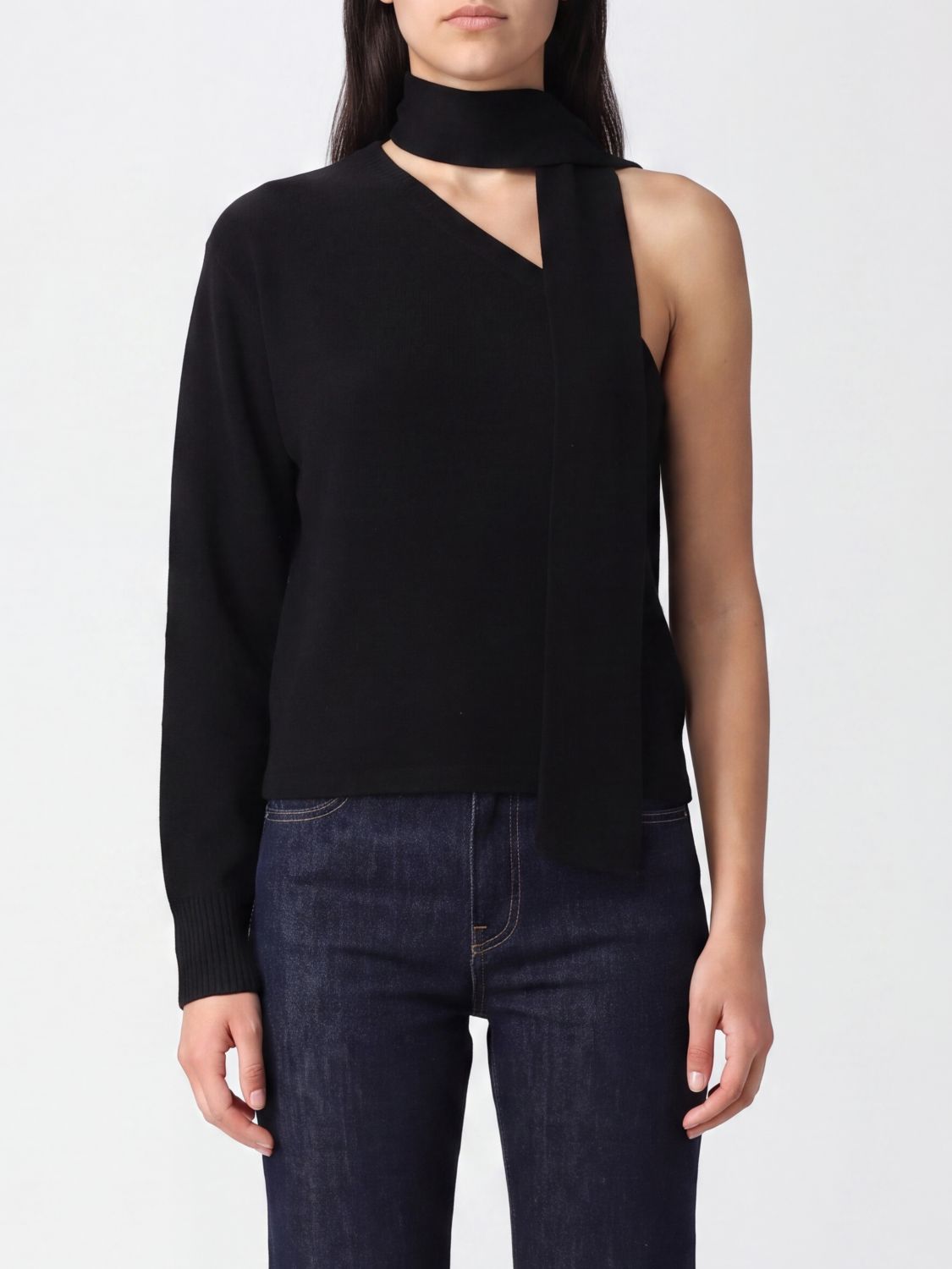 FEDERICA TOSI Asymmetrisches One-Shoulder-Top aus Wolle und Kaschmir mit Schalkragen
