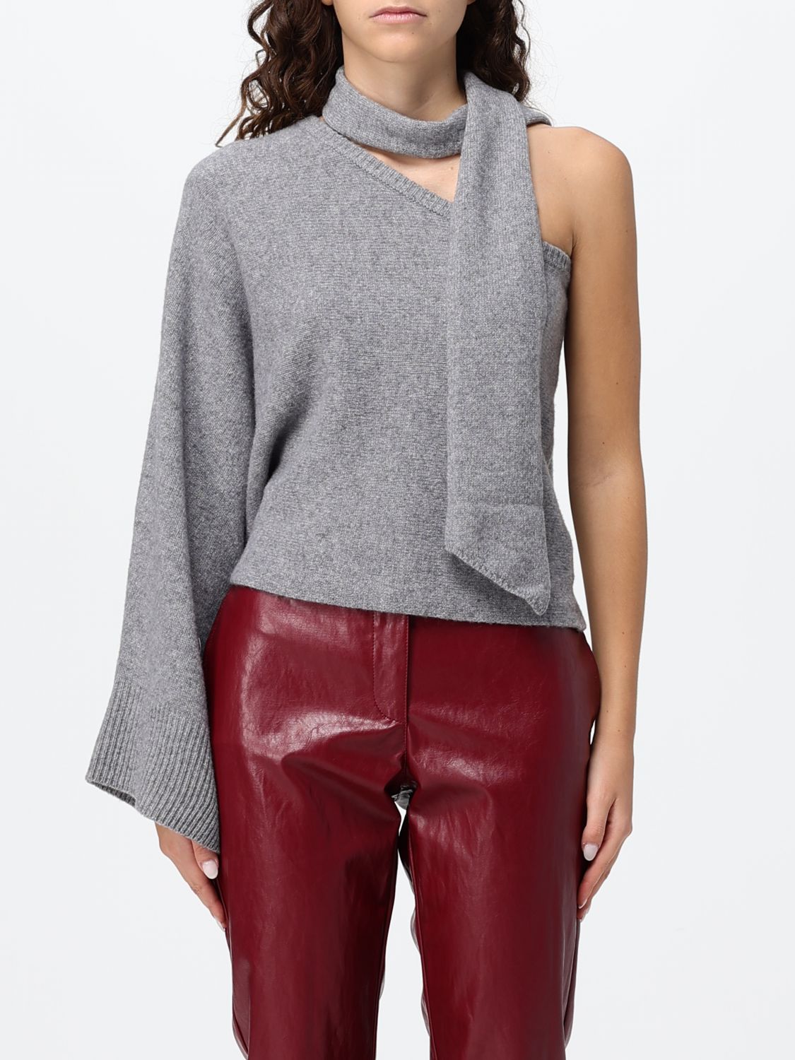 FEDERICA TOSI Asymmetrical One-Shoulder Wool and Cashmere Top with Scarf Neck