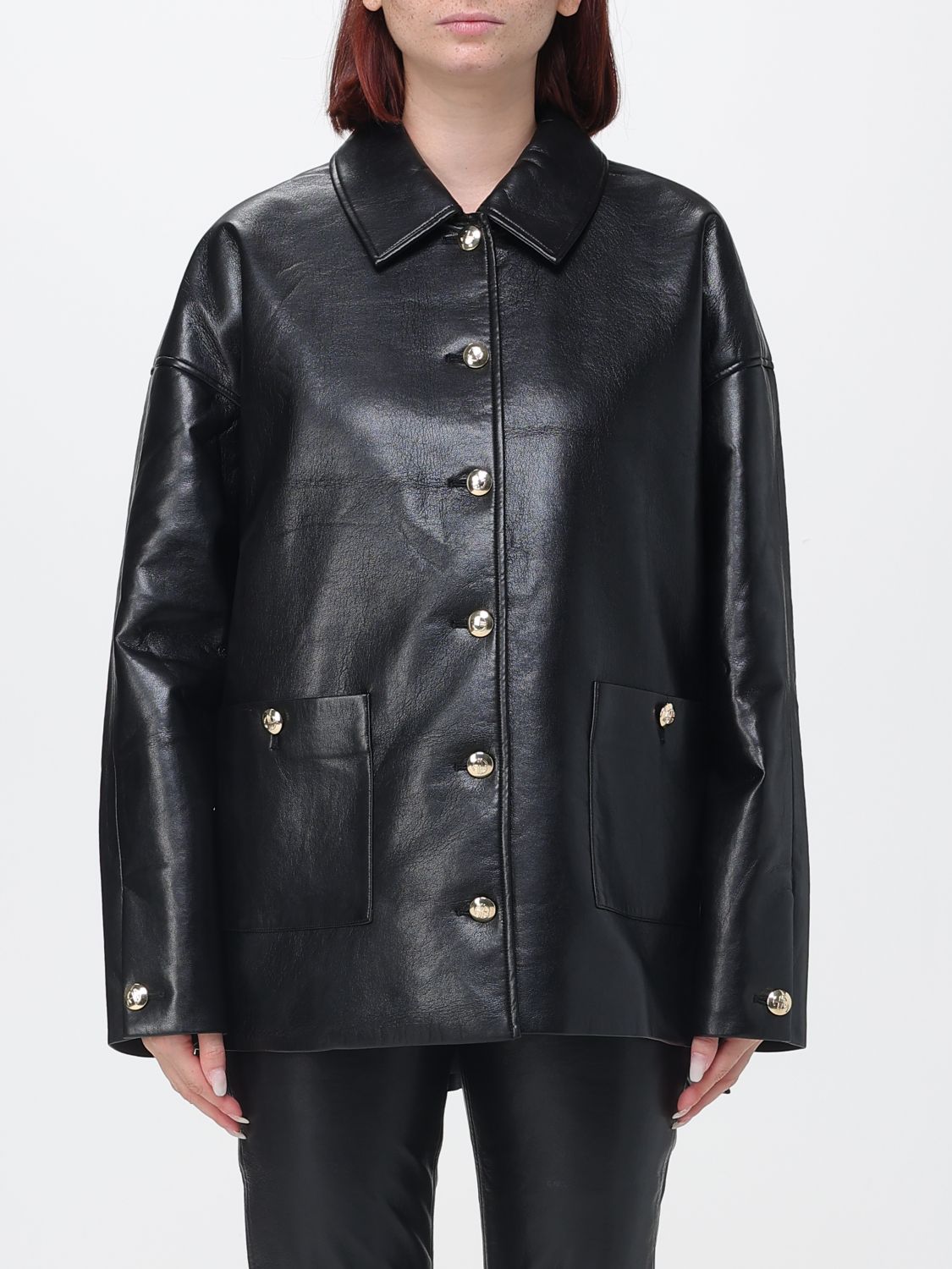 ANINE BING Luca Recycled Leather Shirt Jacket with Metal Buttons