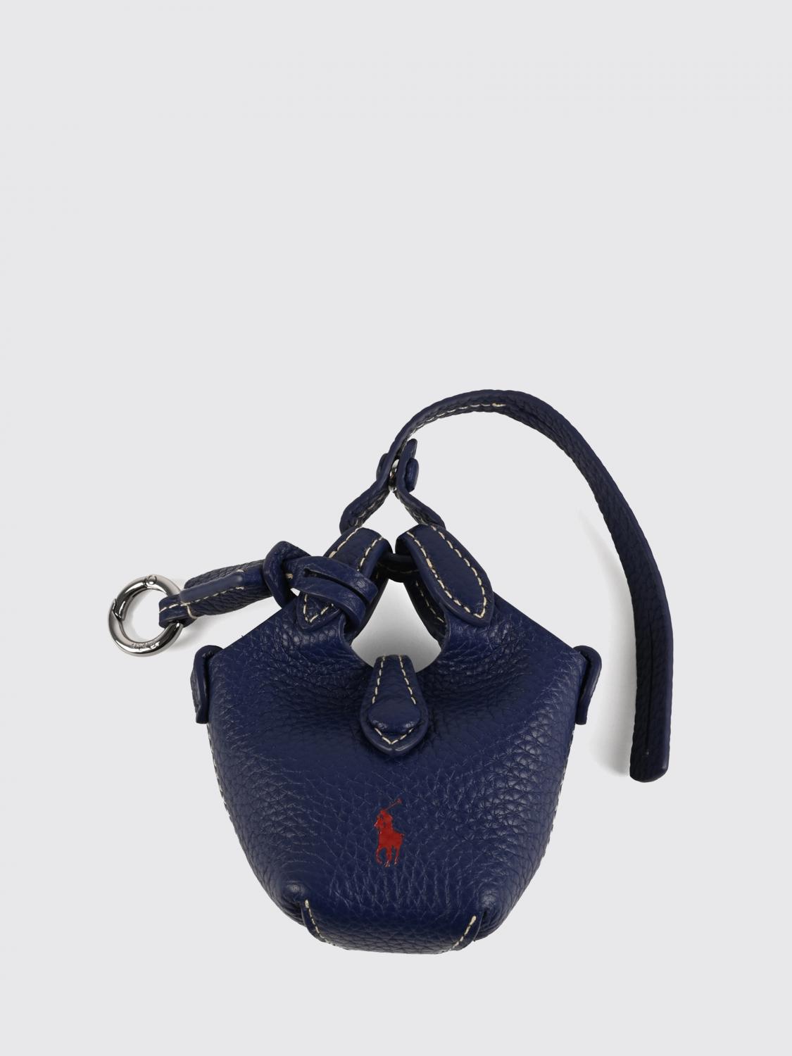 POLO RALPH LAUREN Grained Leather Keychain with Embroidered Pony Logo