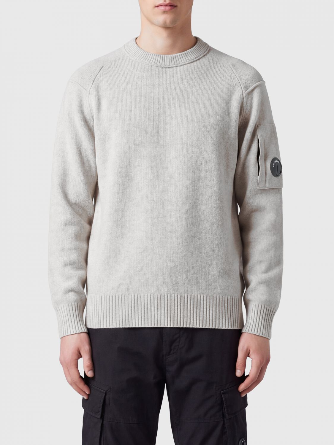 C. P. COMPANY Maglia girocollo in misto lana riciclata con logo applicato