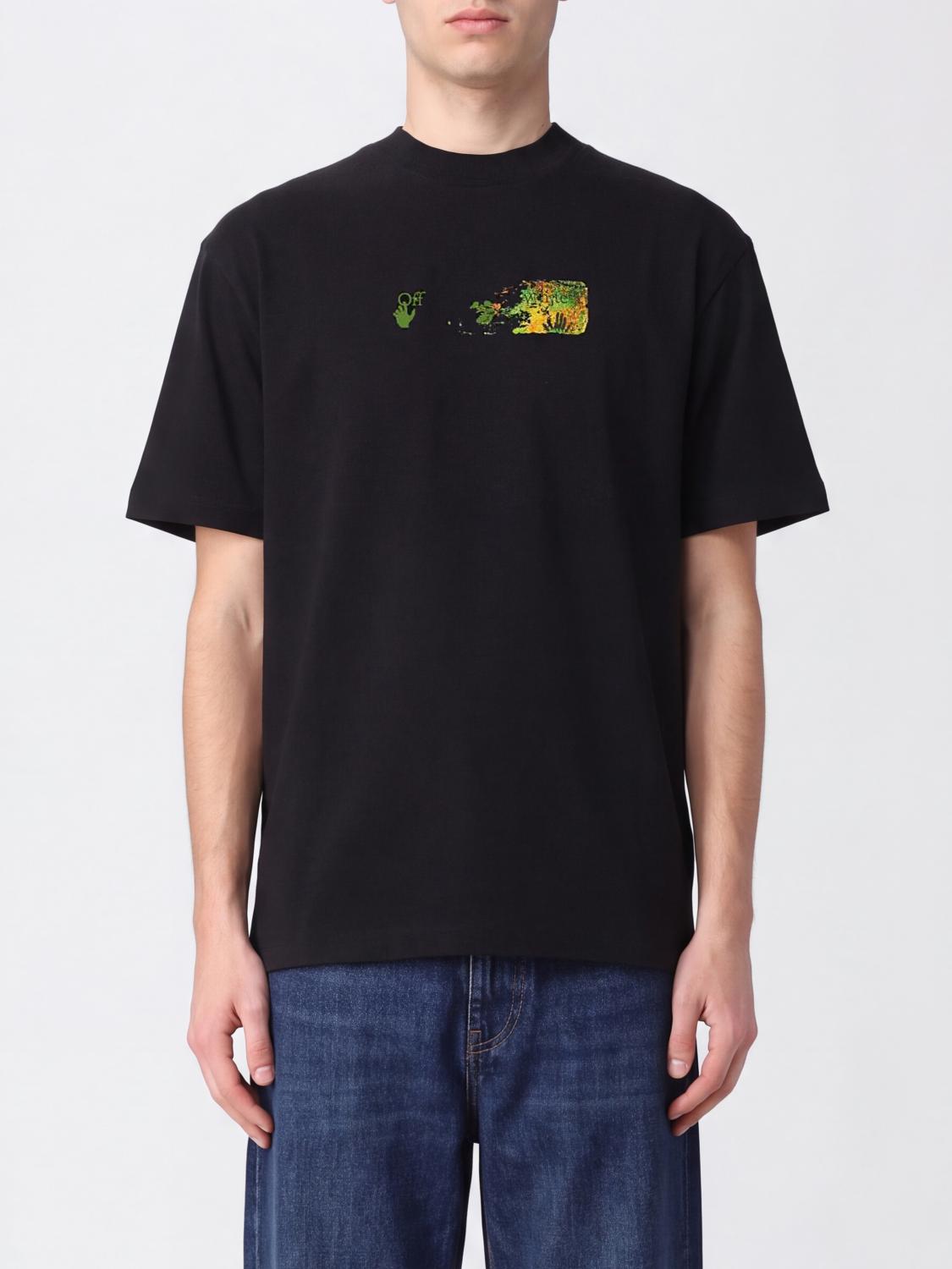 Off-White T-shirt girocollo in cotone con stampa grafica e spalle cadute