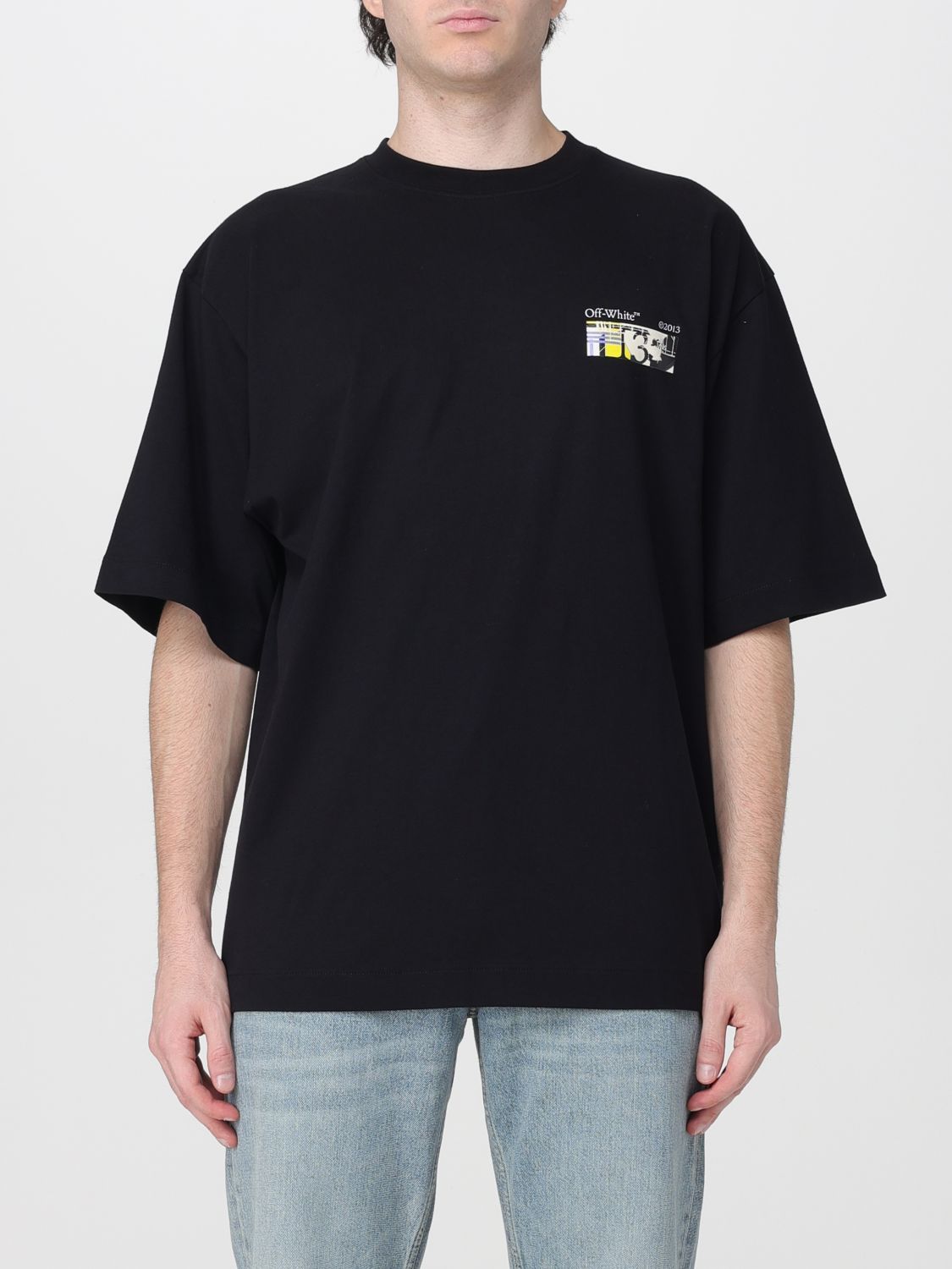 Off-White T-shirt in cotone con logo Arrow a contrasto e spalle cadute