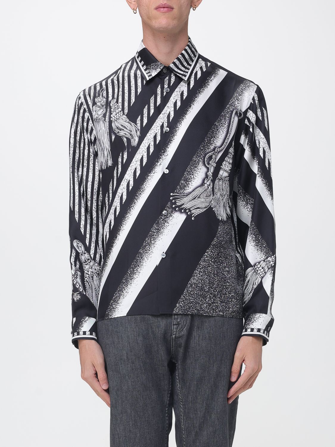Versace Long-Sleeved Graphic Print Silk Shirt