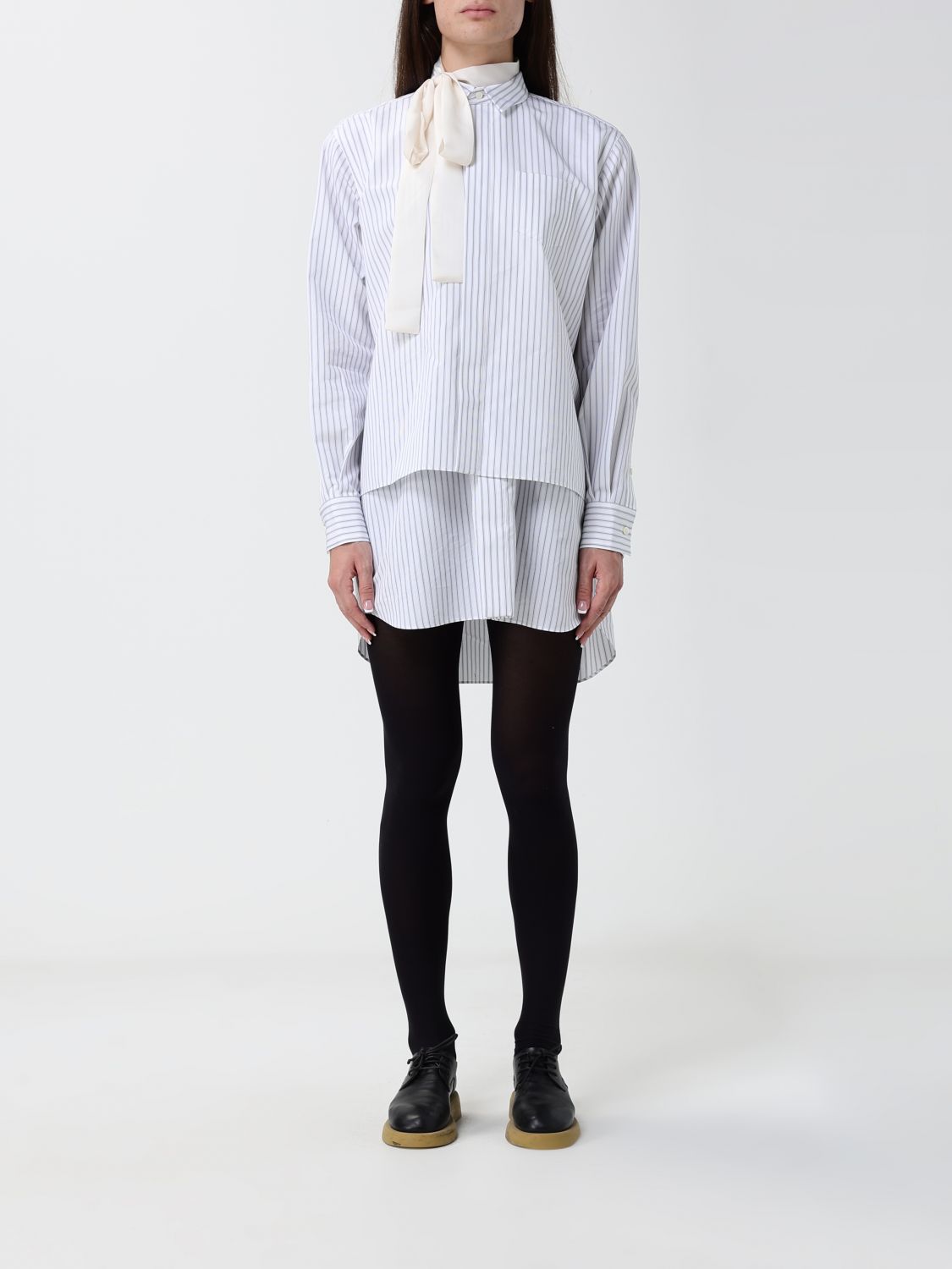 Sacai Striped Asymmetric Double-Layer Mini Shirt Dress