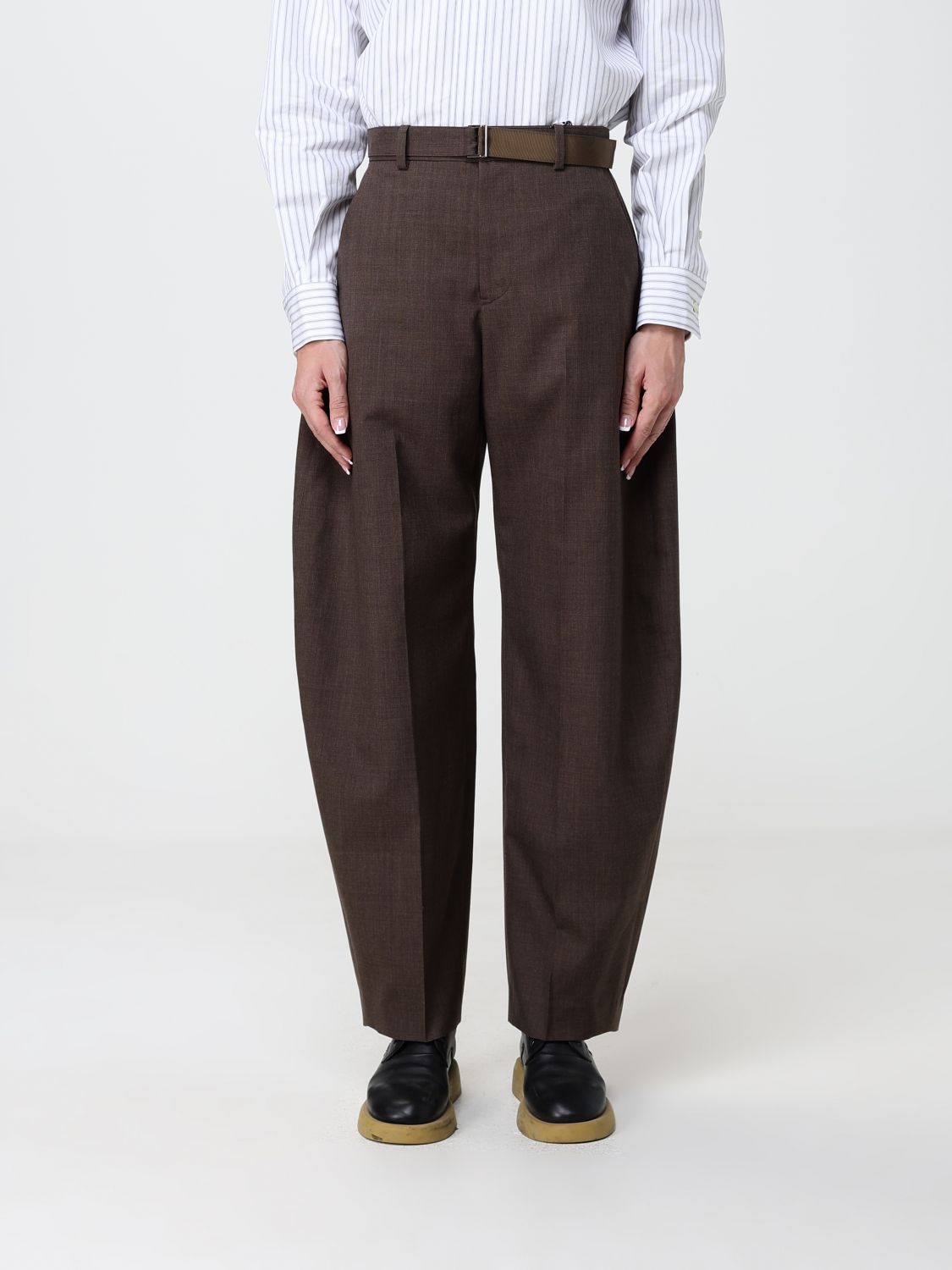 Sacai High-Waisted Wide-Leg Tailored Wool-Blend Trousers
