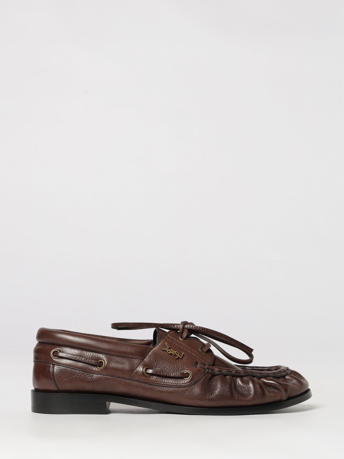 SAINT LAURENT Le Loafer Bateau Leather Boat Shoes with YSL Monogram