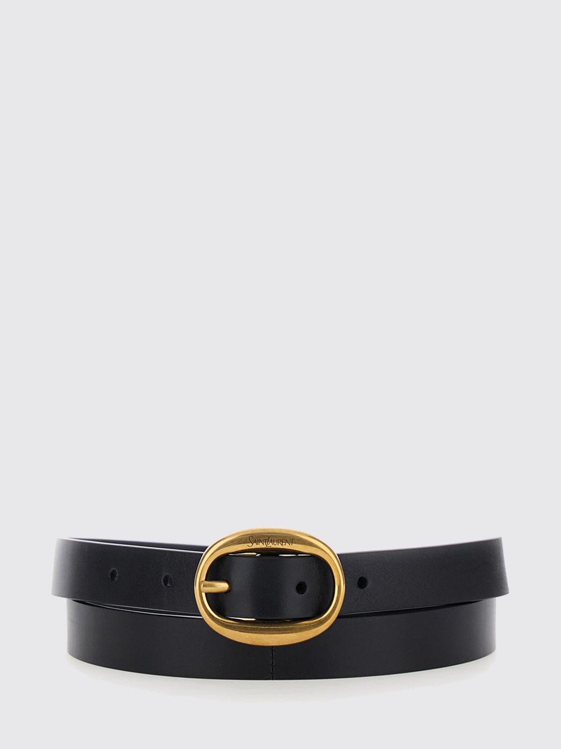 Saint Laurent Calfskin Leather Belt with Engraved Logo Buckle