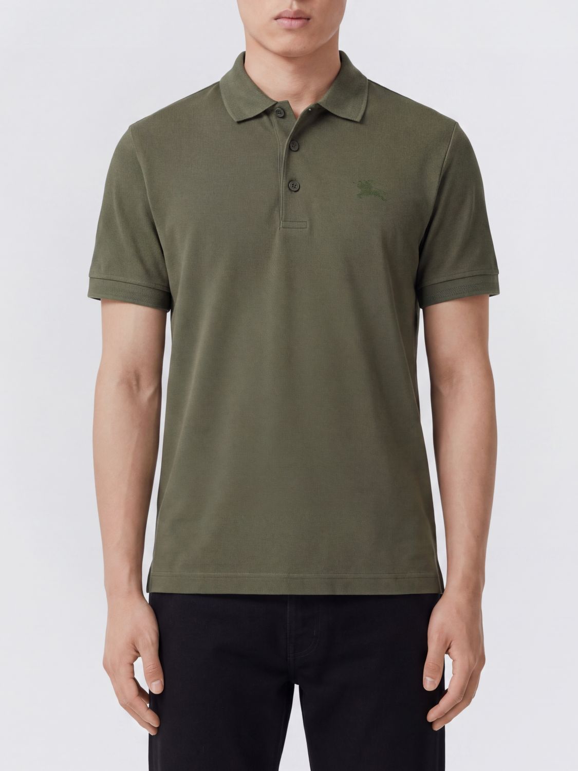 Burberry Equestrian Knight Logo Cotton Polo Shirt with Ribbed Collar