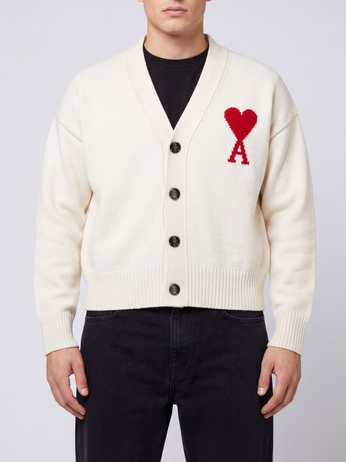 AMI PARIS Woll-Cardigan von mit V-Ausschnitt und Logo