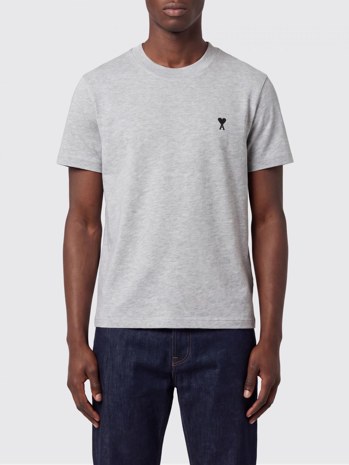 AMI PARIS T-Shirt aus Baumwolle mit Rundhalsausschnitt, gesticktem Ami de Coeur-Logo und überschnittenen Schultern