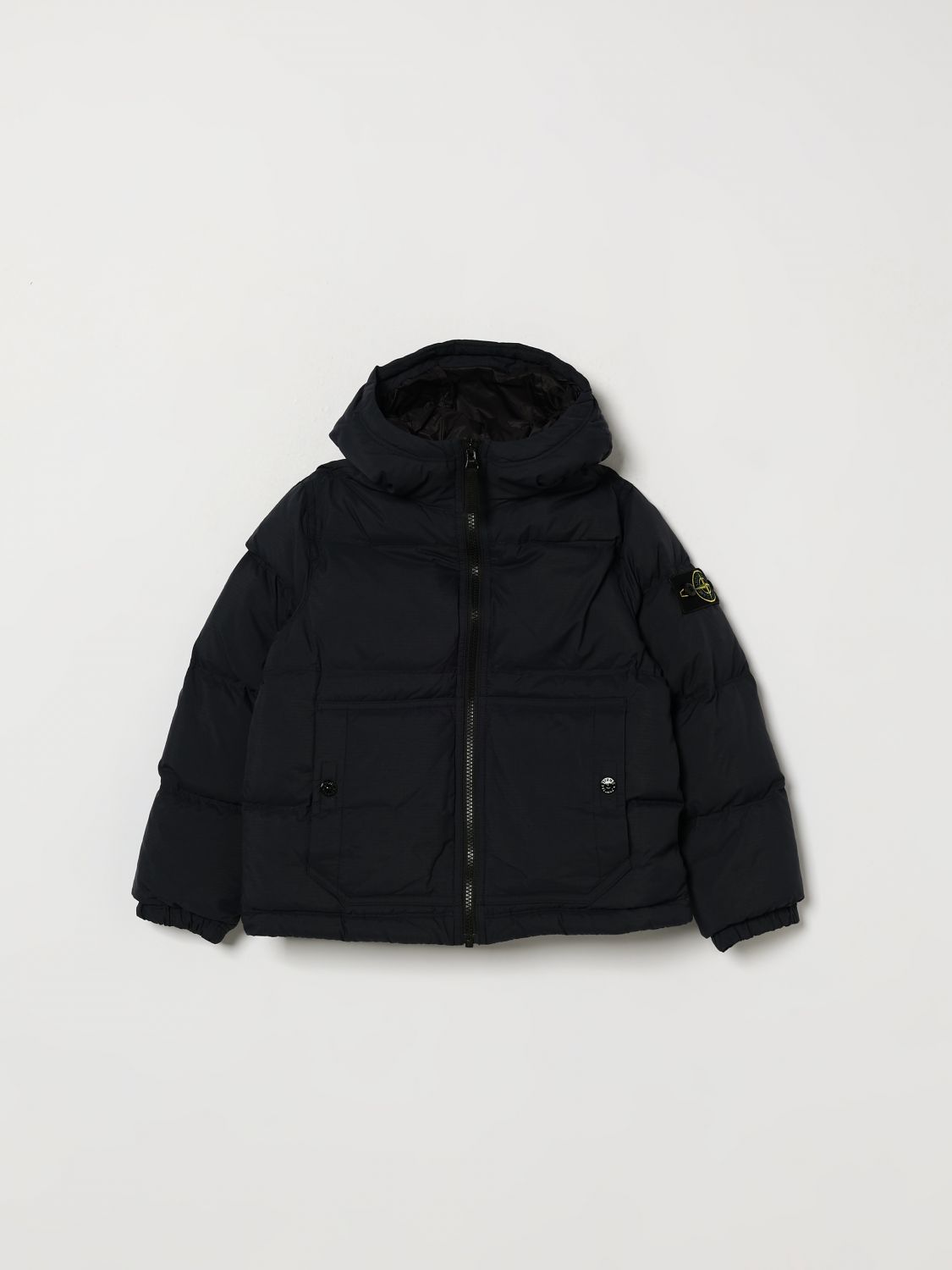 STONE ISLAND JUNIOR Hooded Nylon Ripstop Down Jacket for Boys