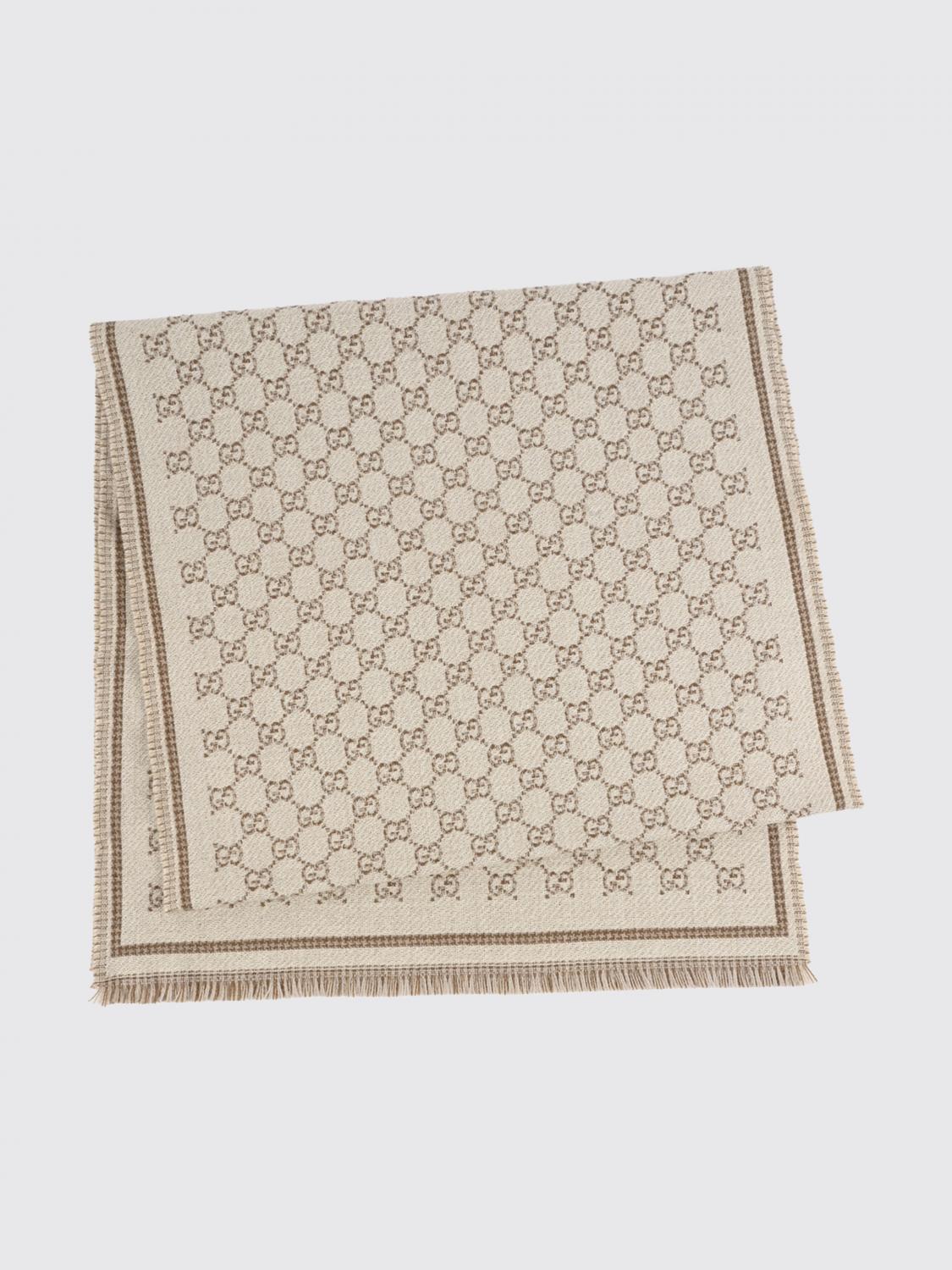 GUCCI Sciarpa double face in pura lana con motivo GG jacquard e frange