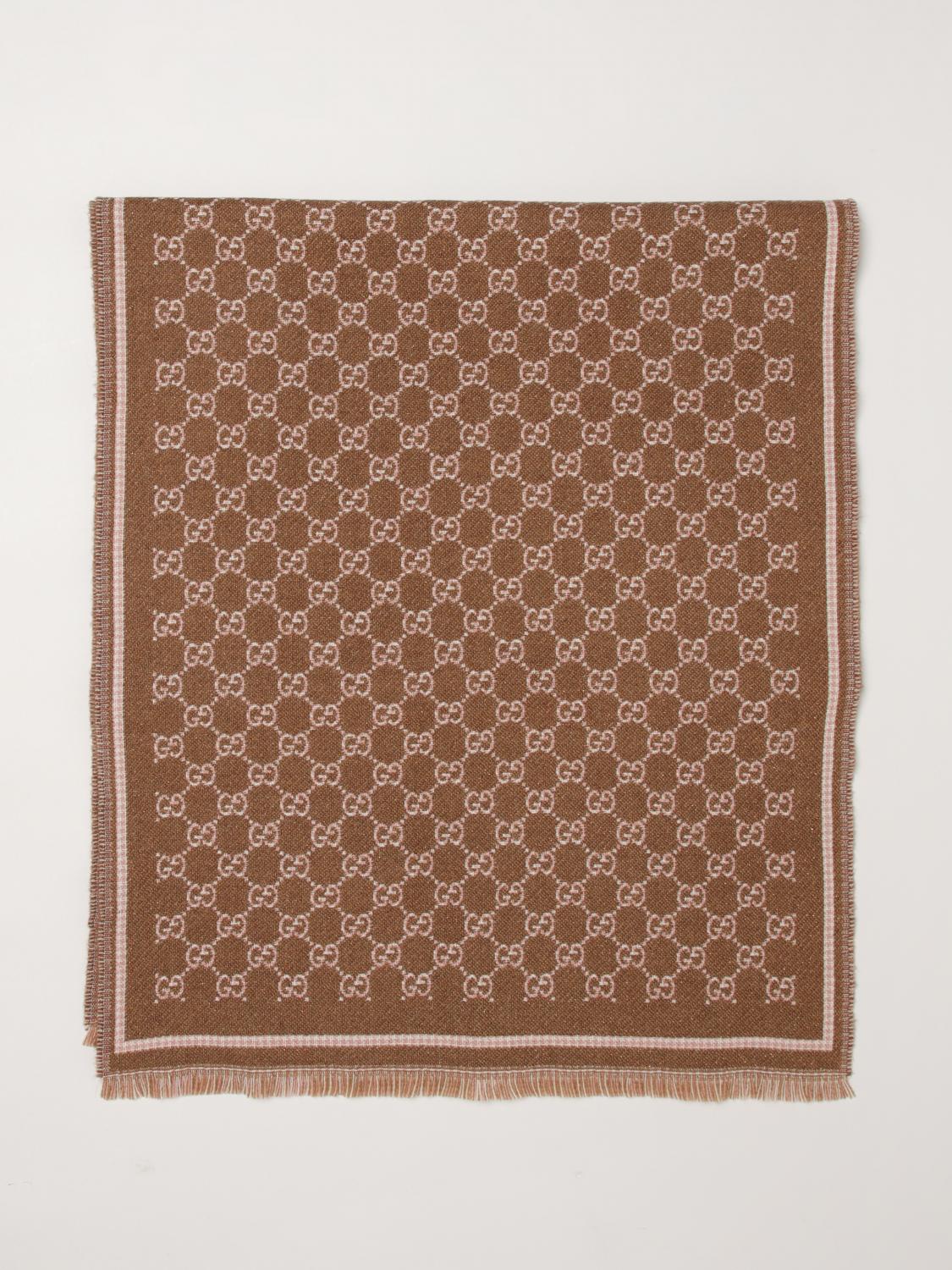 GUCCI Wende-Schal aus reiner Wolle mit GG-Jacquardmuster und Fransen