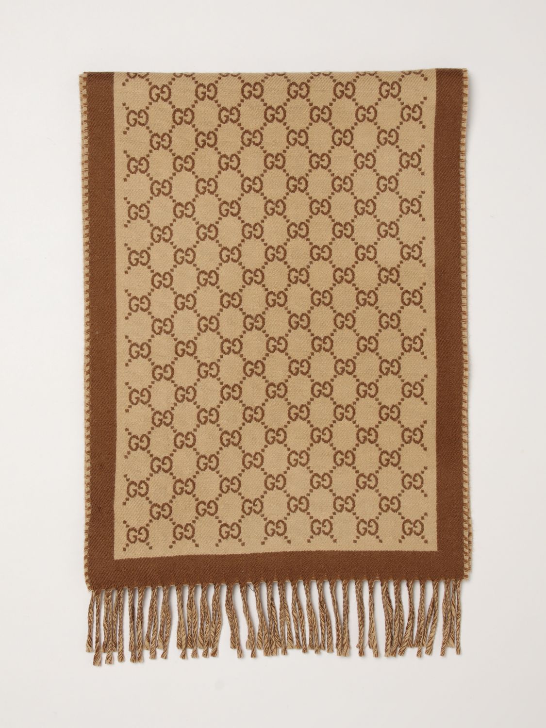 GUCCI GG Jacquard Fringed Wool Scarf