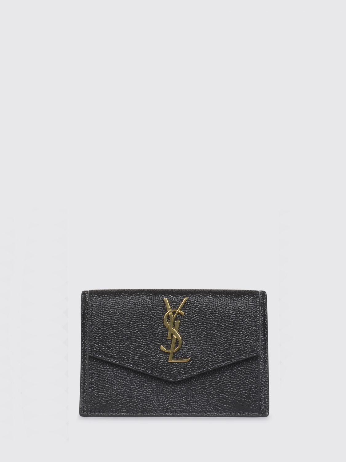 SAINT LAURENT Uptown Grain de Poudre Leather Card Holder with YSL Monogram