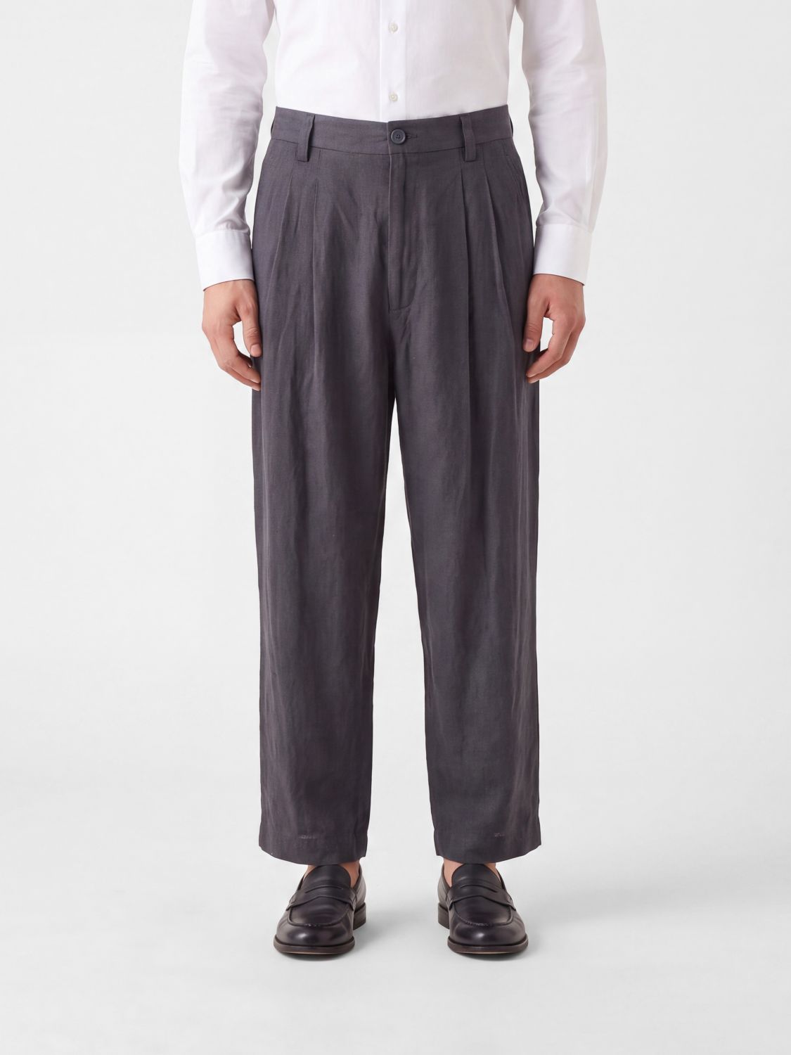 Ziggy Chen Wide-Leg Pure Linen Trousers with Button and Zip Fly
