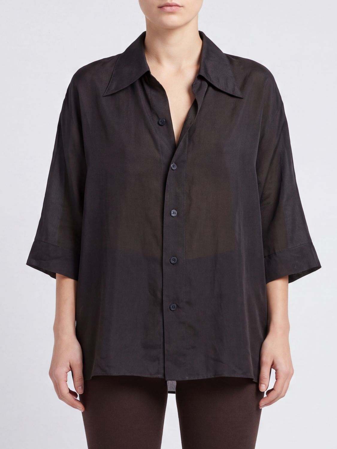 Ziggy Chen Relaxed Fit Pure Cupro Shirt with Dropped Shoulders and Pointed Collar