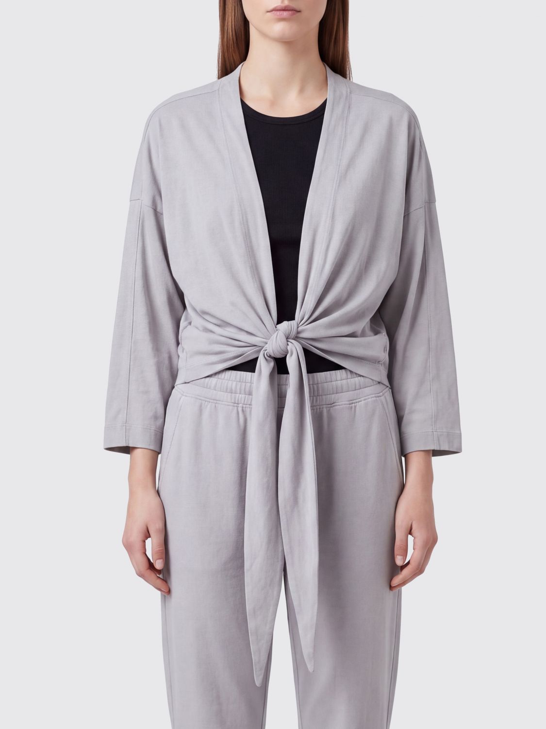 ZIGGY CHEN Draped V-Neck Cardigan in Cotton with Tie Fastening