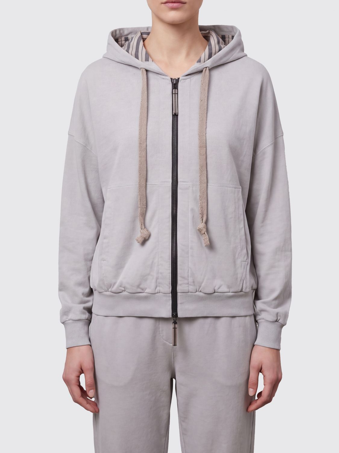 ZIGGY CHEN Cotton Zip-Up Hoodie with Kangaroo Pocket and Dropped Shoulders