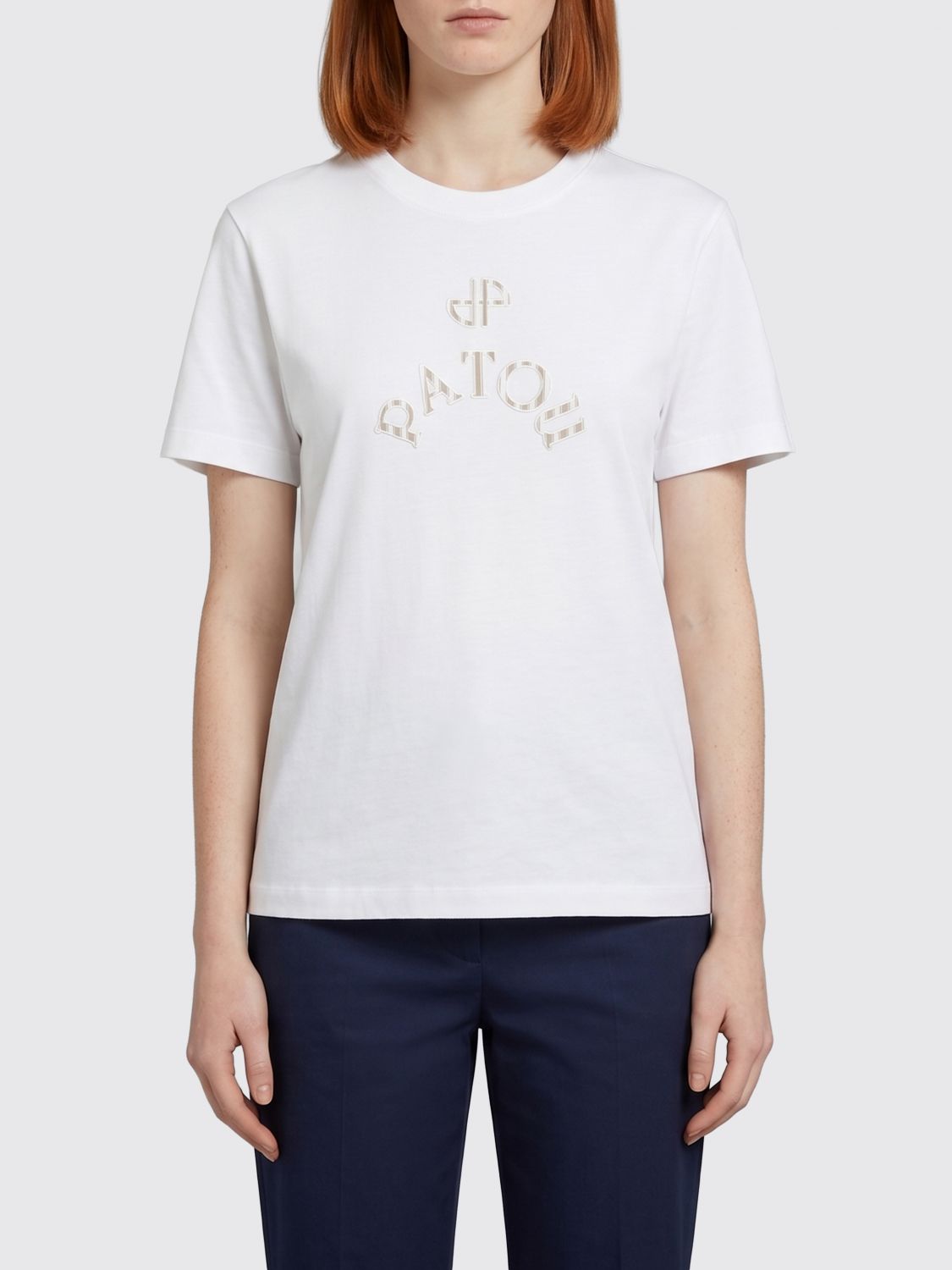 Patou Cotton T-Shirt with Contrasting Logo and Crew Neck