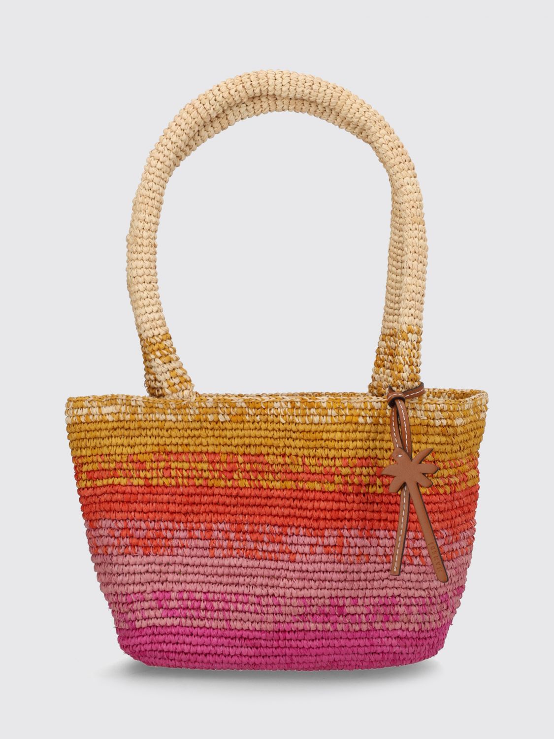 MANEBI Panier Raffia Shoulder Bag with Double Handle and Charm