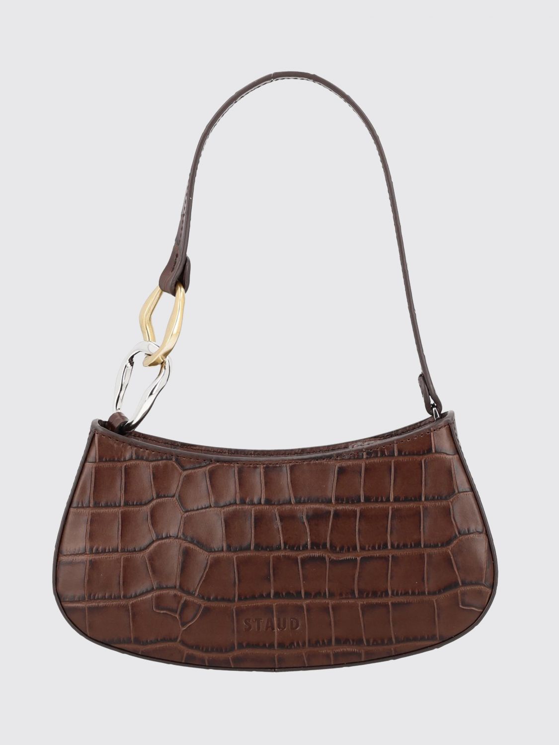 STAUD Ollie Croc-Effect Leather Shoulder Bag with Rounded Shape