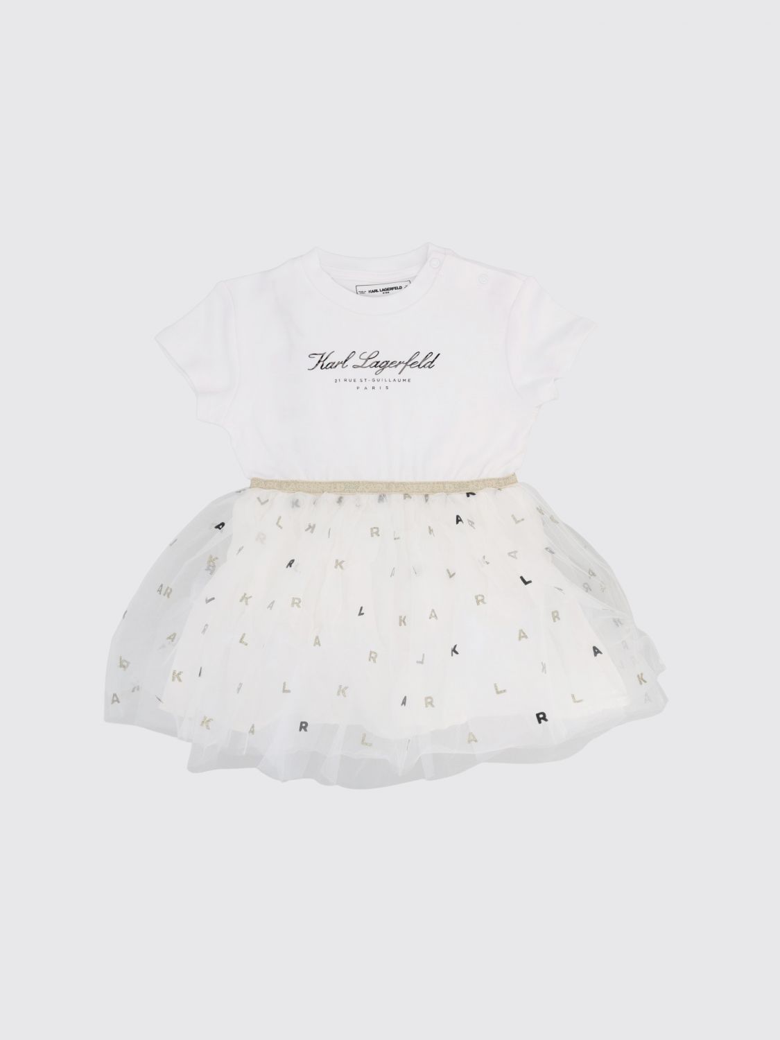 KARL LAGERFELD Kurzes Kleid für Mädchen aus Baumwolle und Tüll mit Kontrastlogo