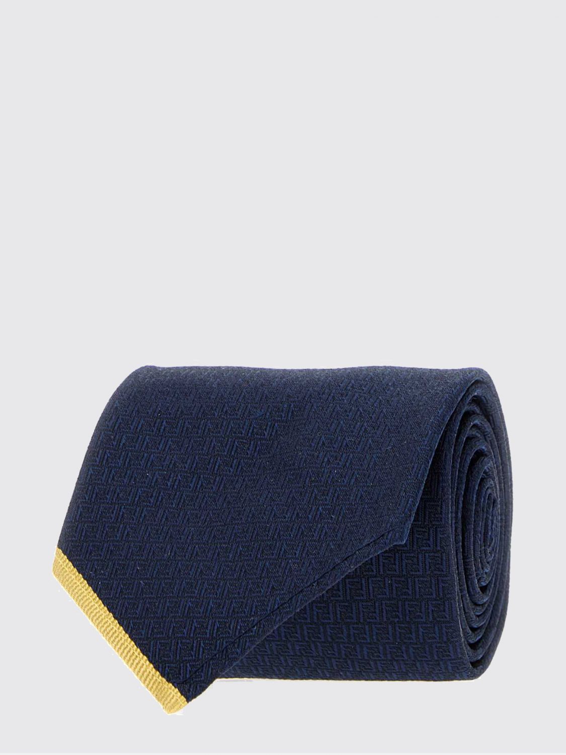 FENDI FF Monogram Navy Blue Pure Silk Tie