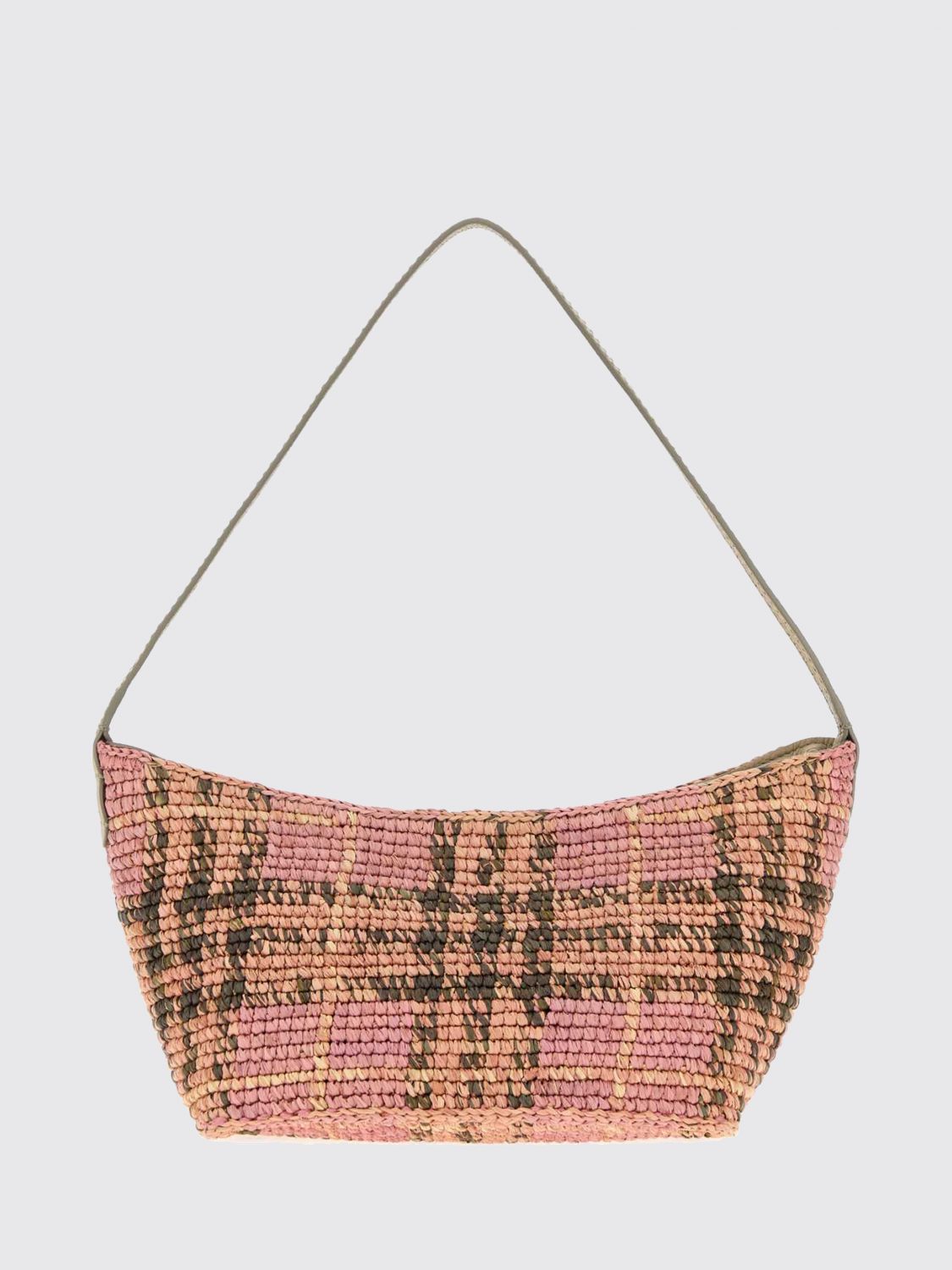 Burberry Margate Vintage Check Raffia Shoulder Bag with Leather Handle · OS