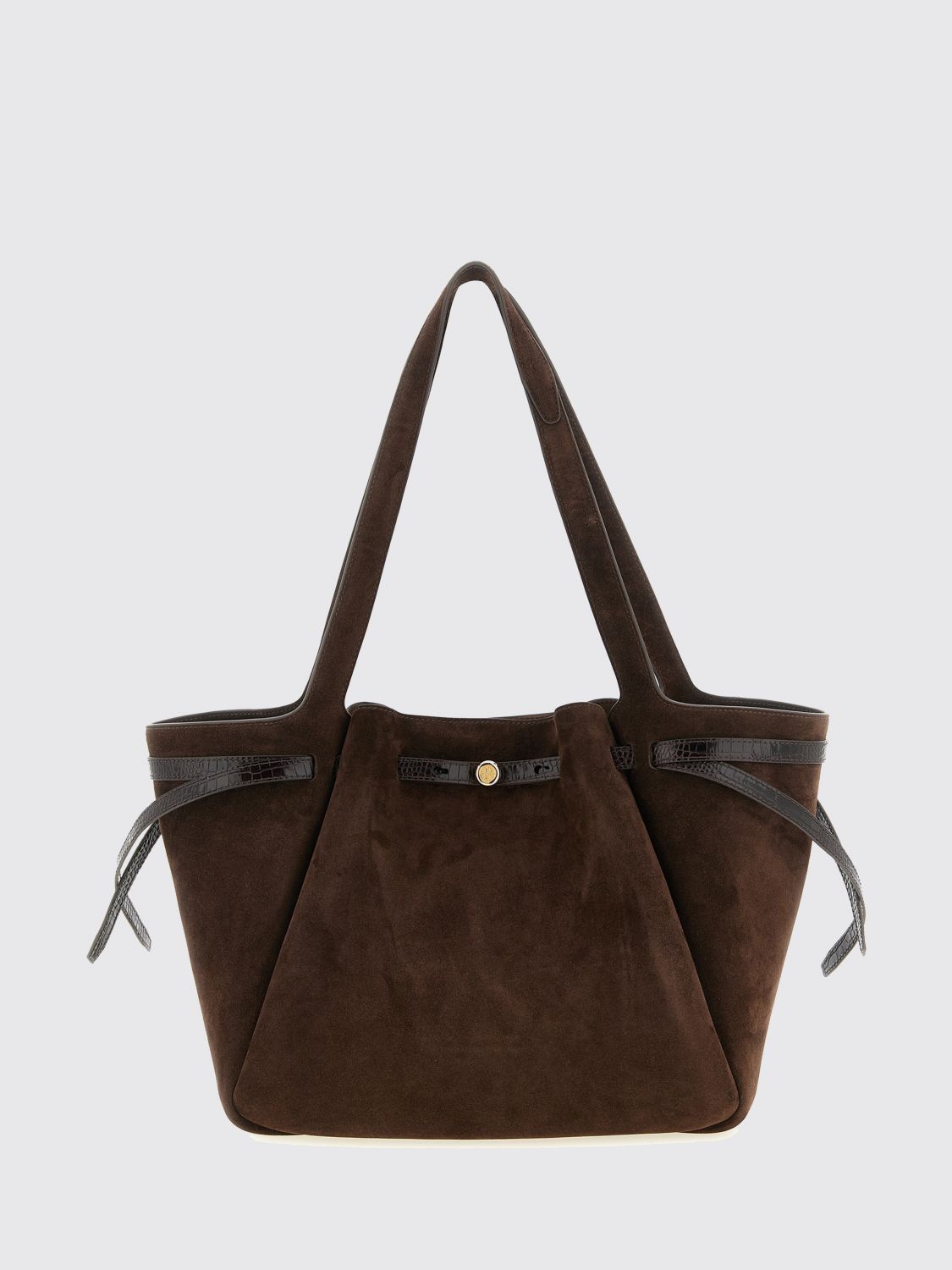 TORY BURCH Romy Leather and Suede Shoulder Bag with Double T Logo