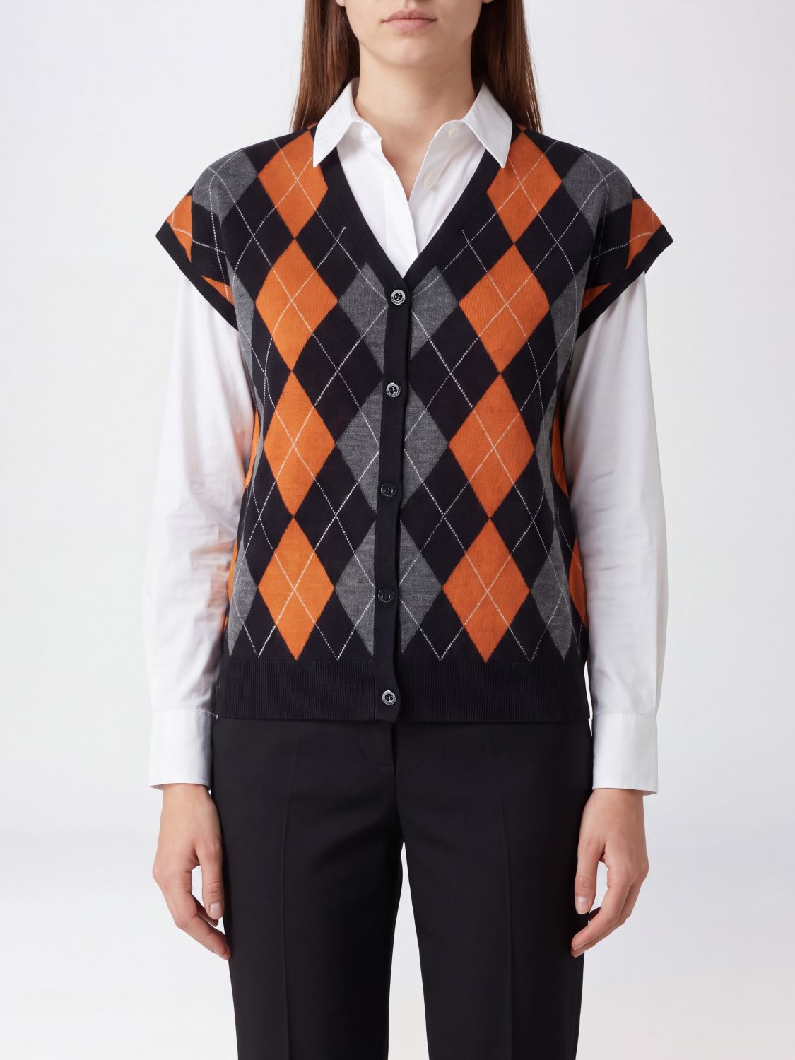 SEMICOUTURE Gilet in lana con motivo a rombi e scollo a V