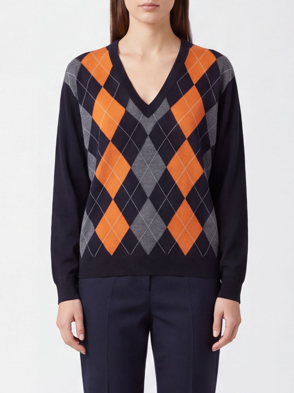SEMICOUTURE Maglia in lana vergine a rombi con scollo a V
