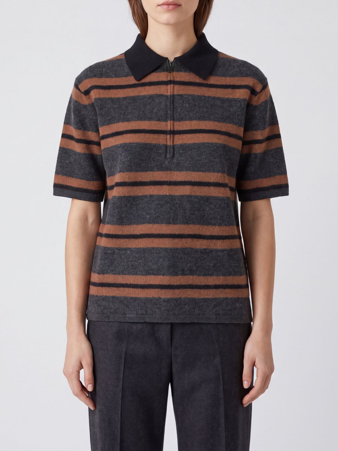 SEMICOUTURE Polo a righe in lana vergine con chiusura a zip
