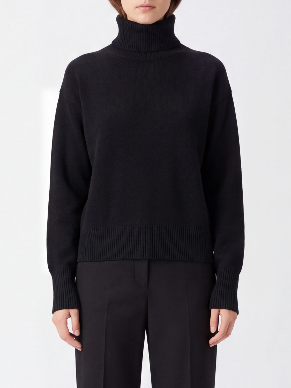 SEMICOUTURE Dolcevita in misto lana e cashmere con bordi a costine