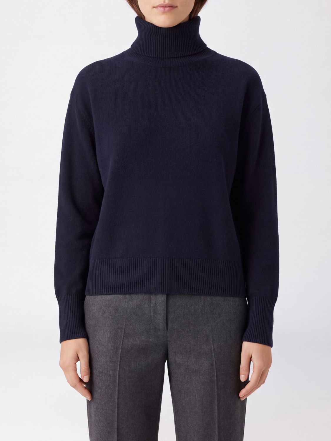 SEMICOUTURE Dolcevita in misto lana e cashmere con bordi a costine