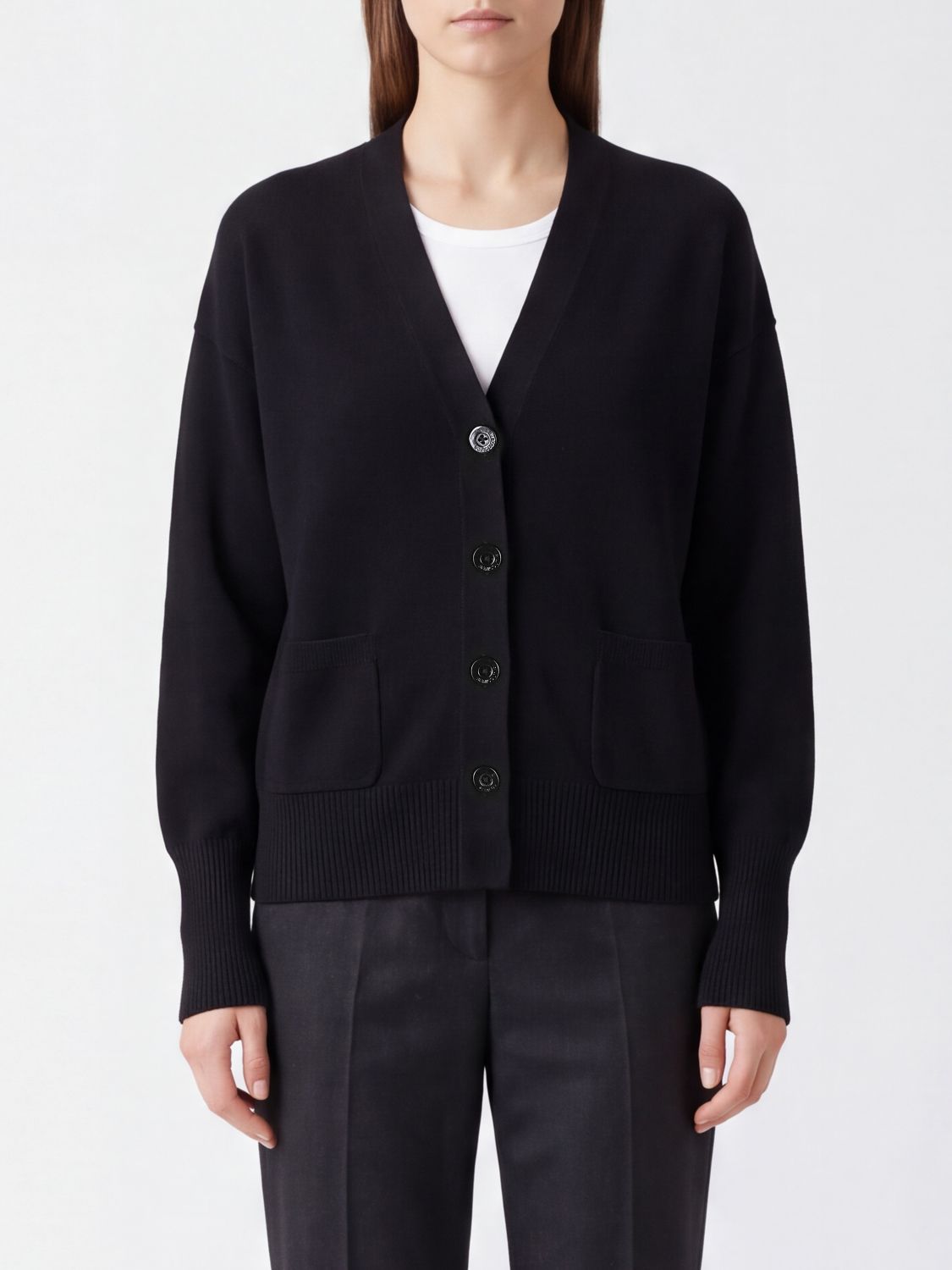 SEMICOUTURE Cardigan Esther in lana con scollo a V e tasche a toppa