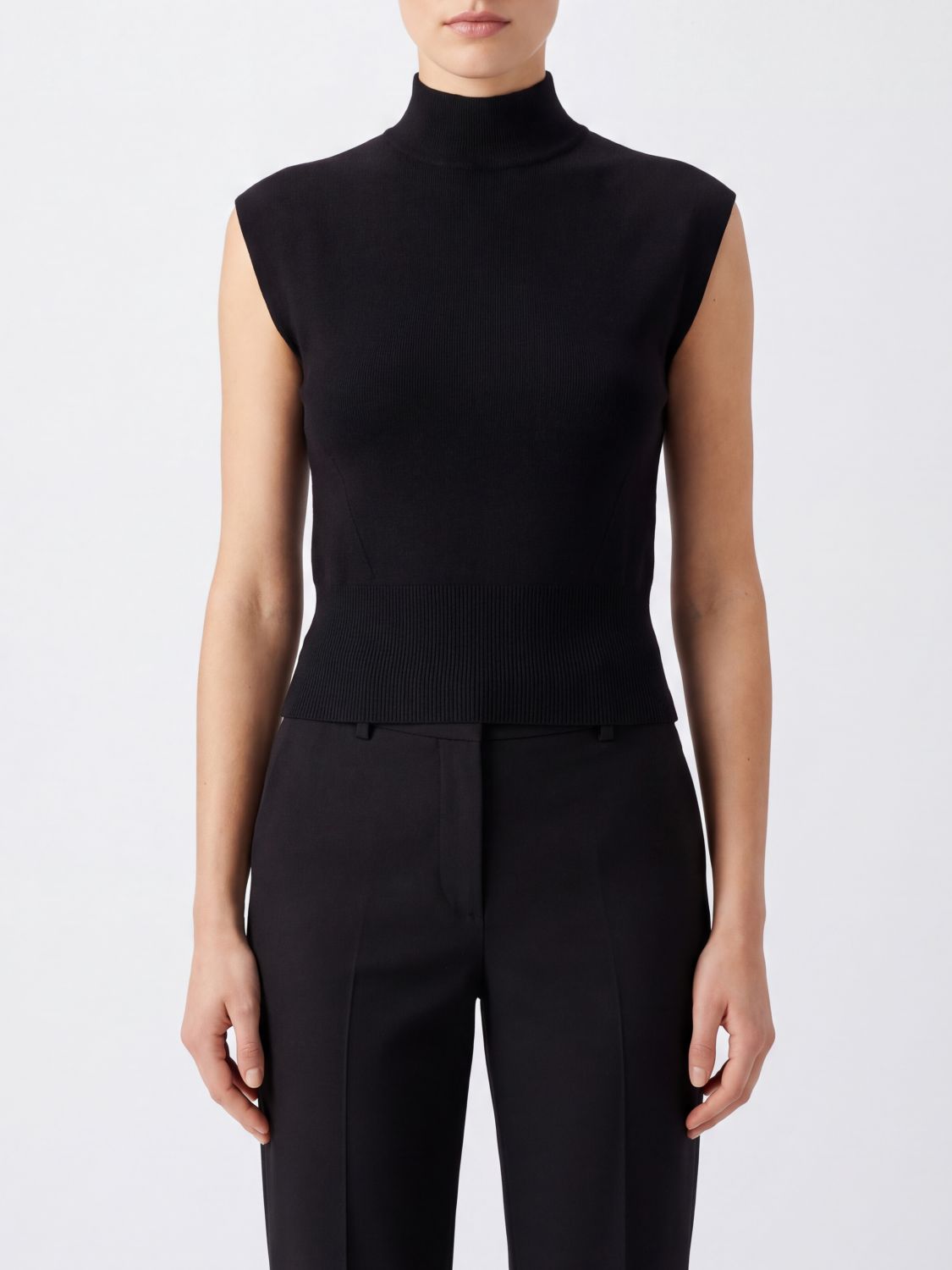 SEMICOUTURE Top smanicato a lupetto in misto lana e cashmere slim fit