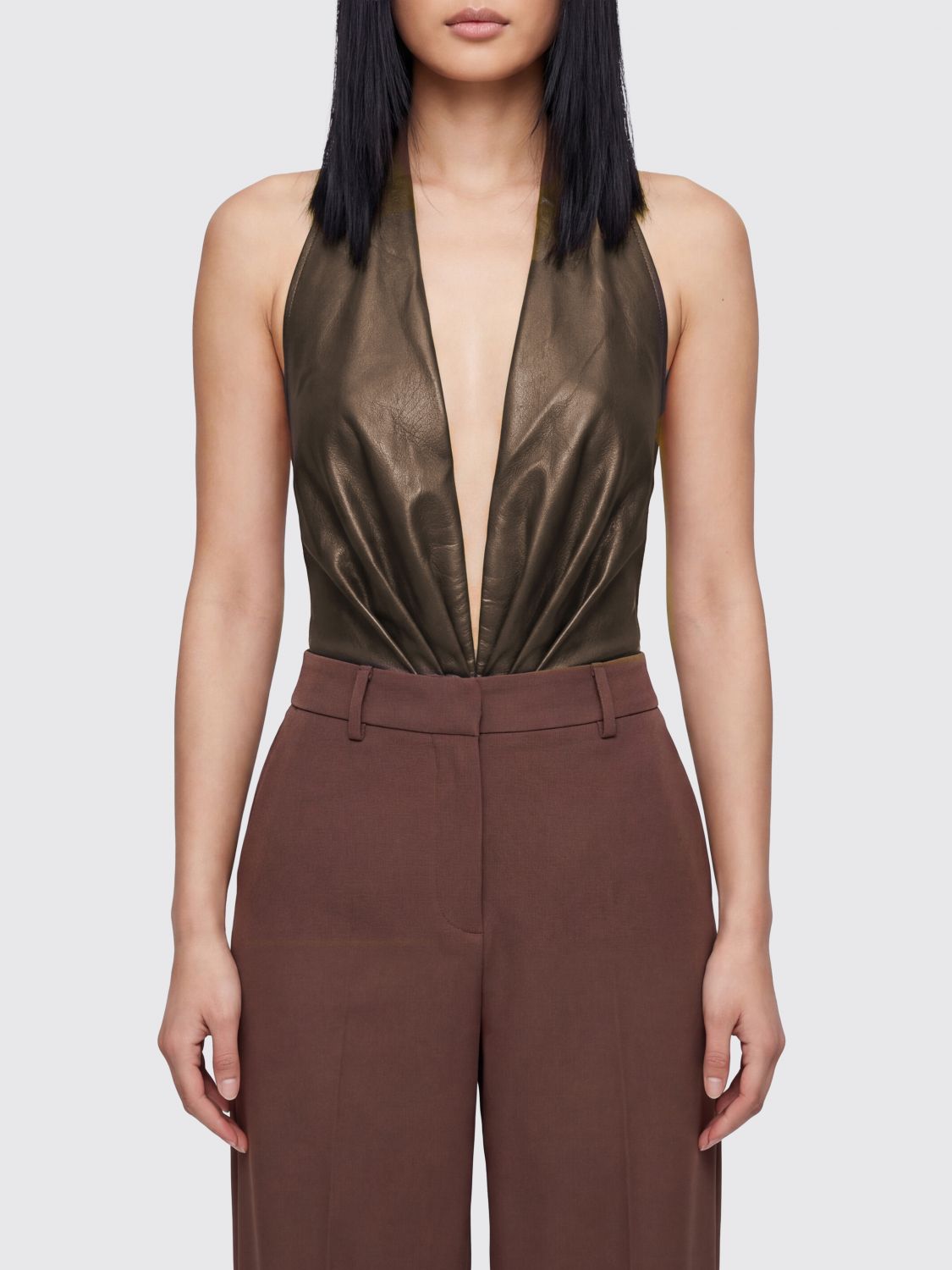The Andamane Slim Fit Off-The-Shoulder Top in Faux Leather