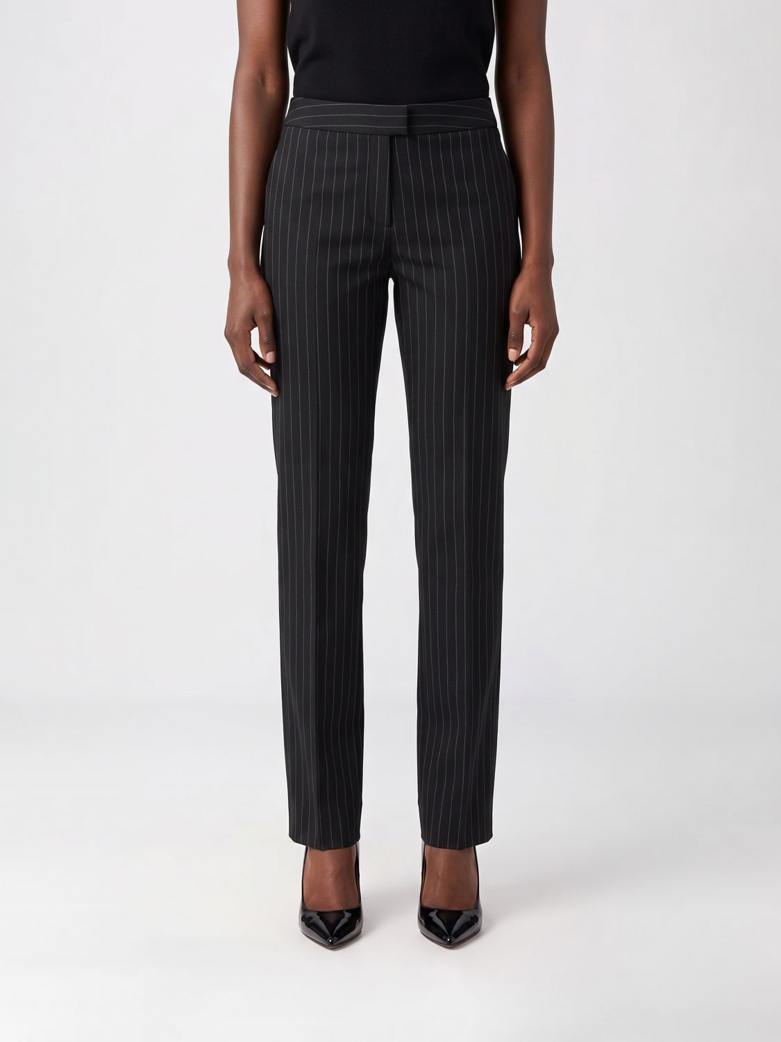 THE ANDAMANE Nadelstreifen-Skinny-Hose aus Woll- und Baumwollmischung