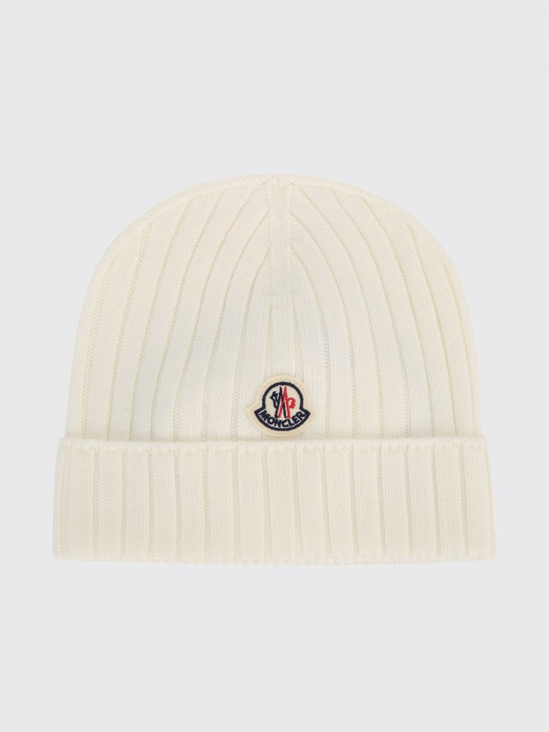 MONCLER Gerippte Mütze aus extrafeiner Wolle für Mädchen mit Logo-Patch