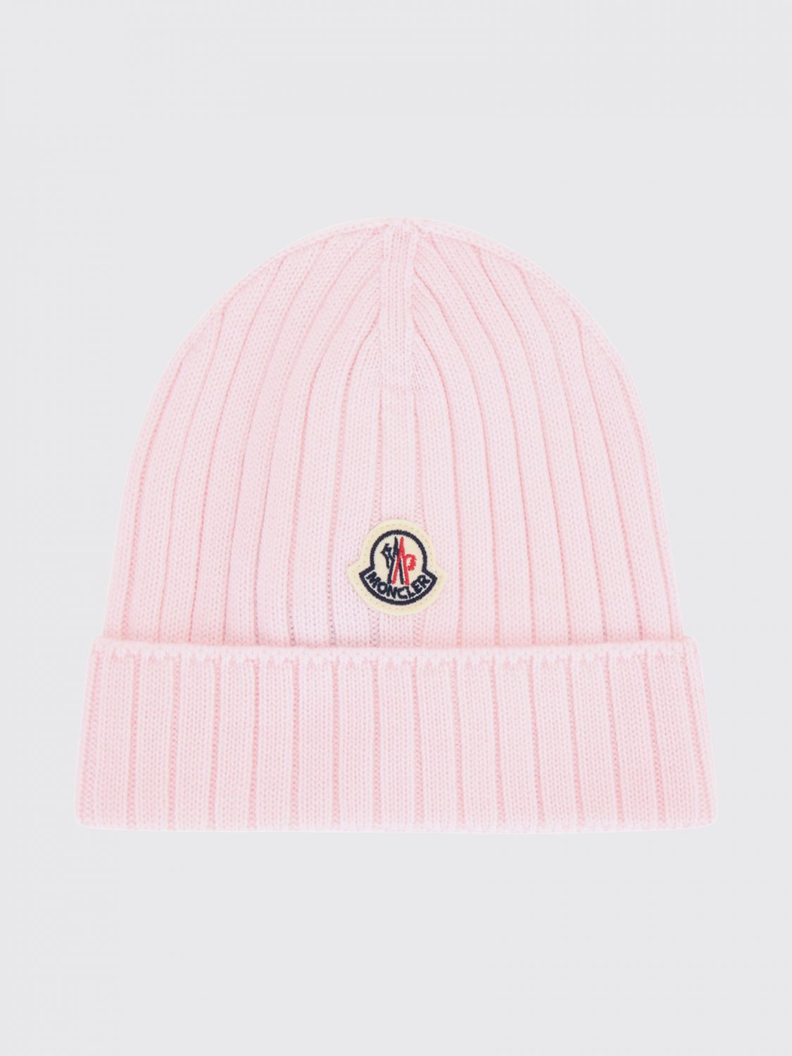 MONCLER Gerippte Mütze aus extrafeiner Wolle für Mädchen mit Logo-Patch