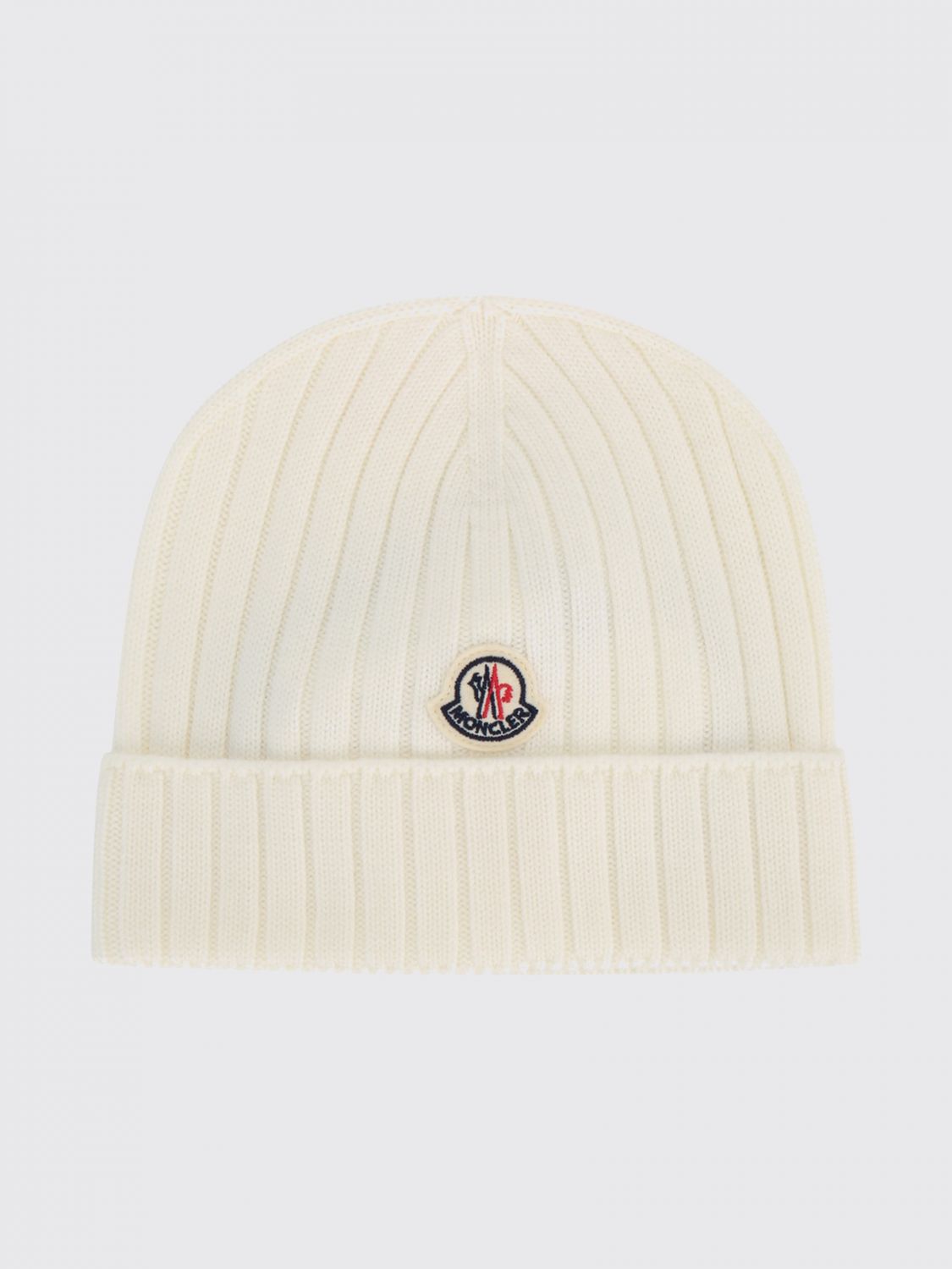 MONCLER Gerippte Mütze aus extrafeiner Wolle für Mädchen mit Logo-Patch